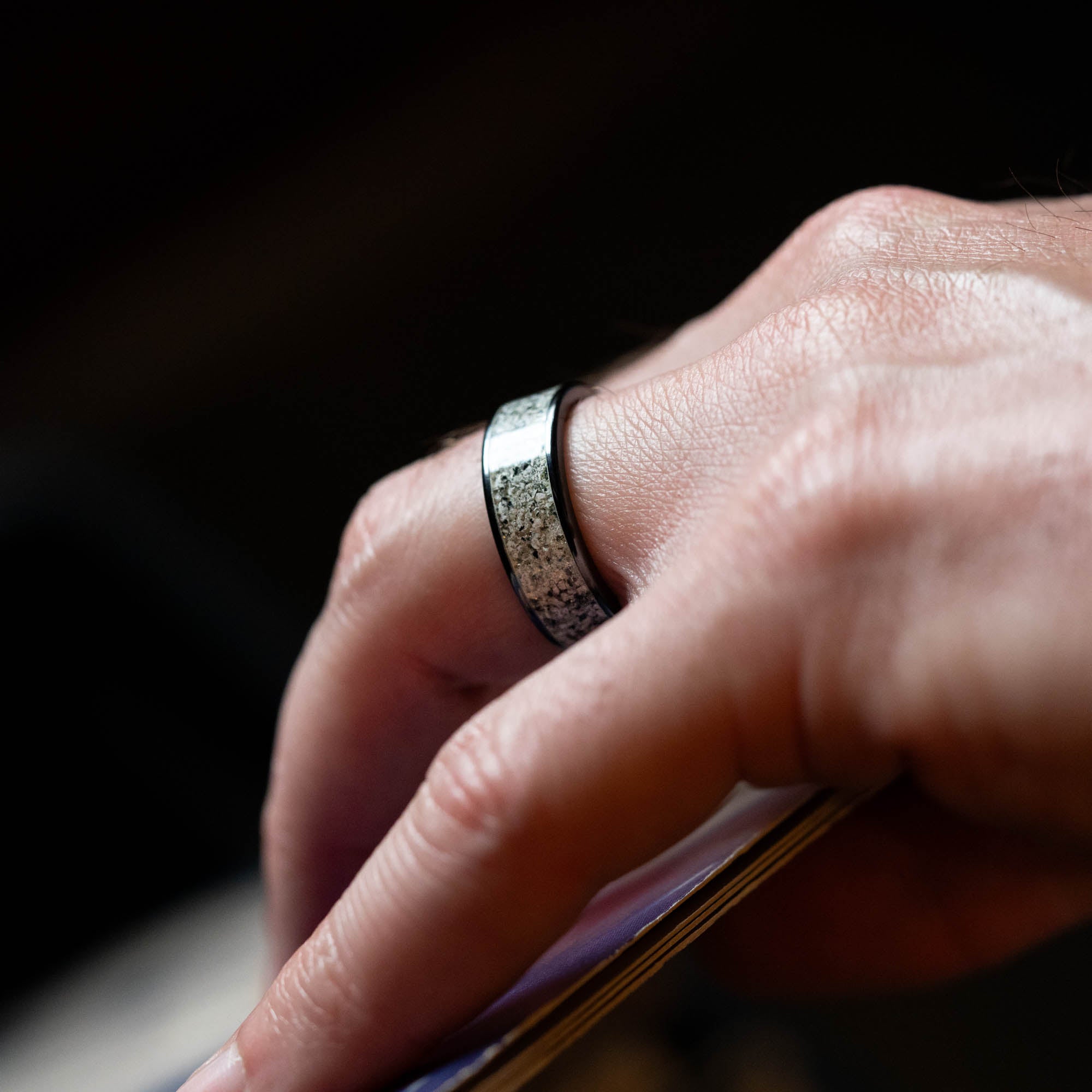 Black Titanium Yooper Glow Stone Inlay Ring