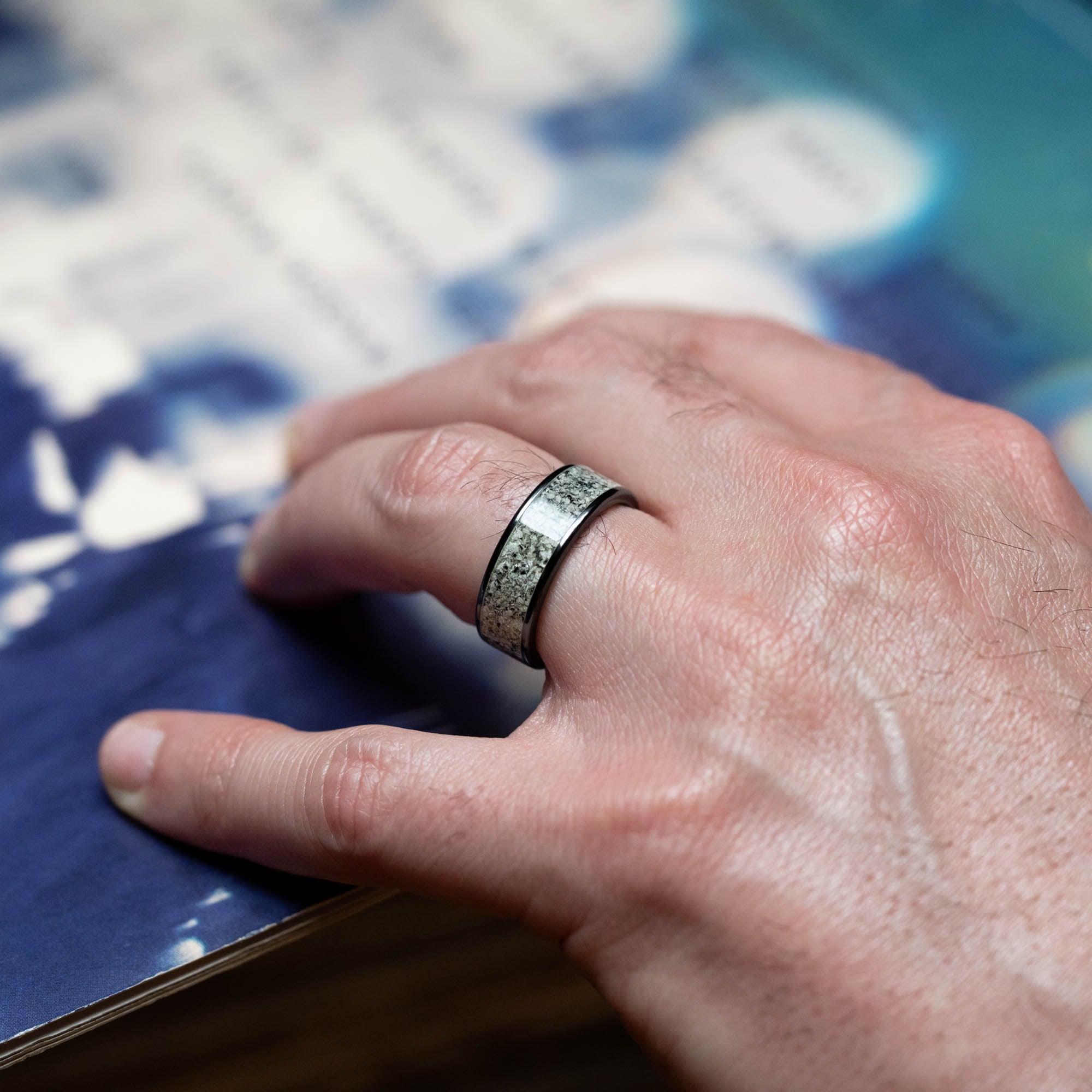 Black Titanium Yooper Glow Stone Inlay Ring