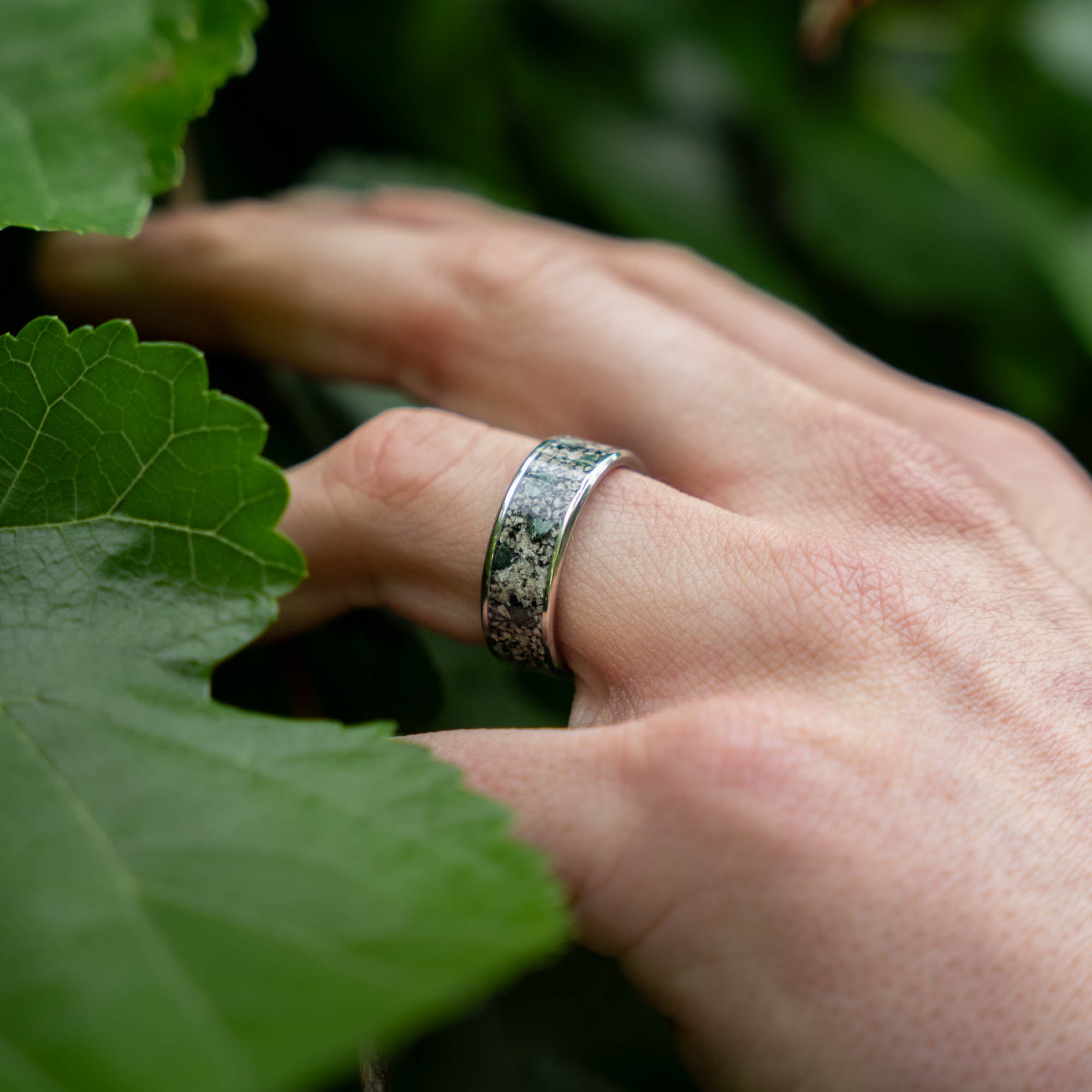Titanium Yooper Glow Stone & Isle Royale Greenstone Inlay Ring