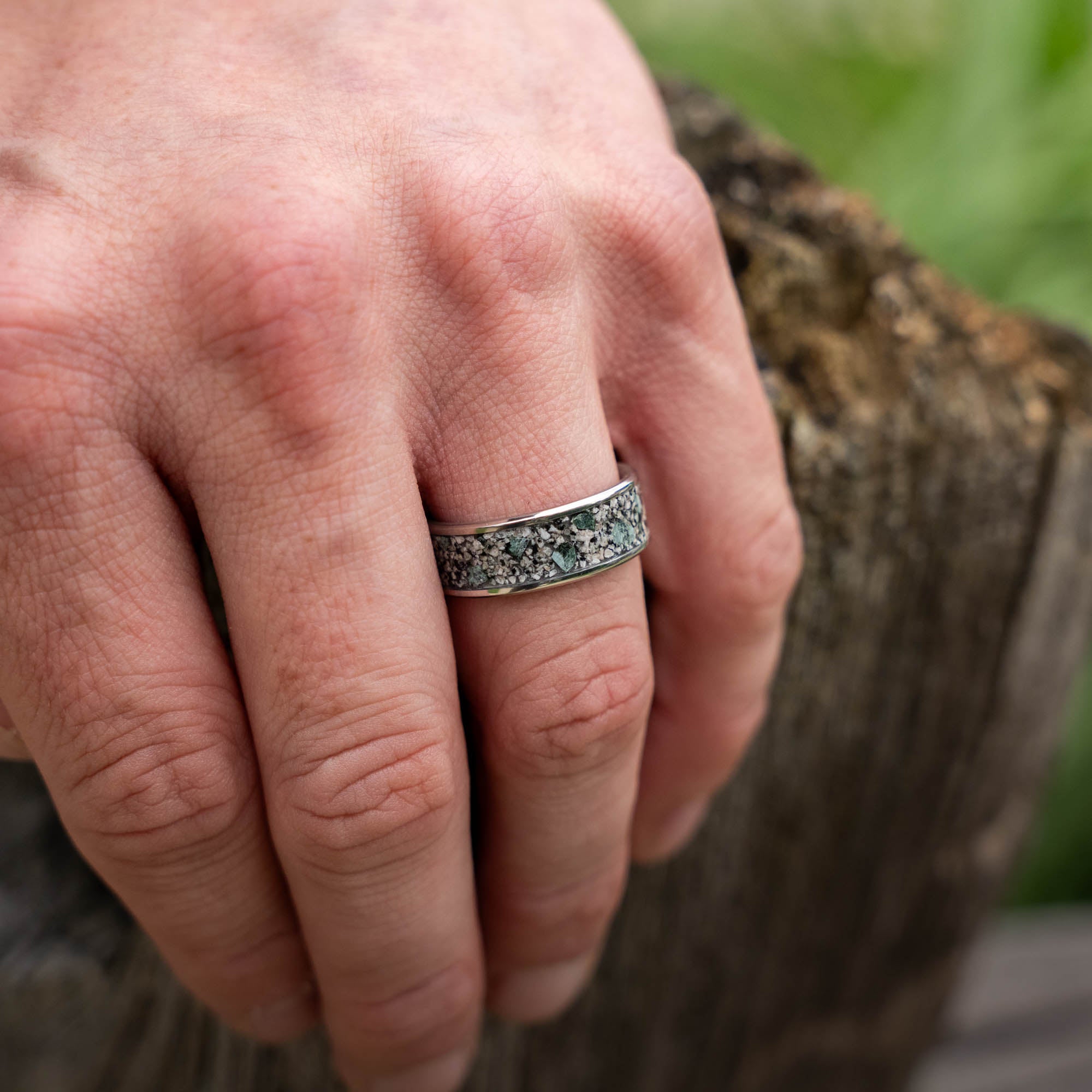 Titanium Yooper Glow Stone & Isle Royale Greenstone Inlay Ring