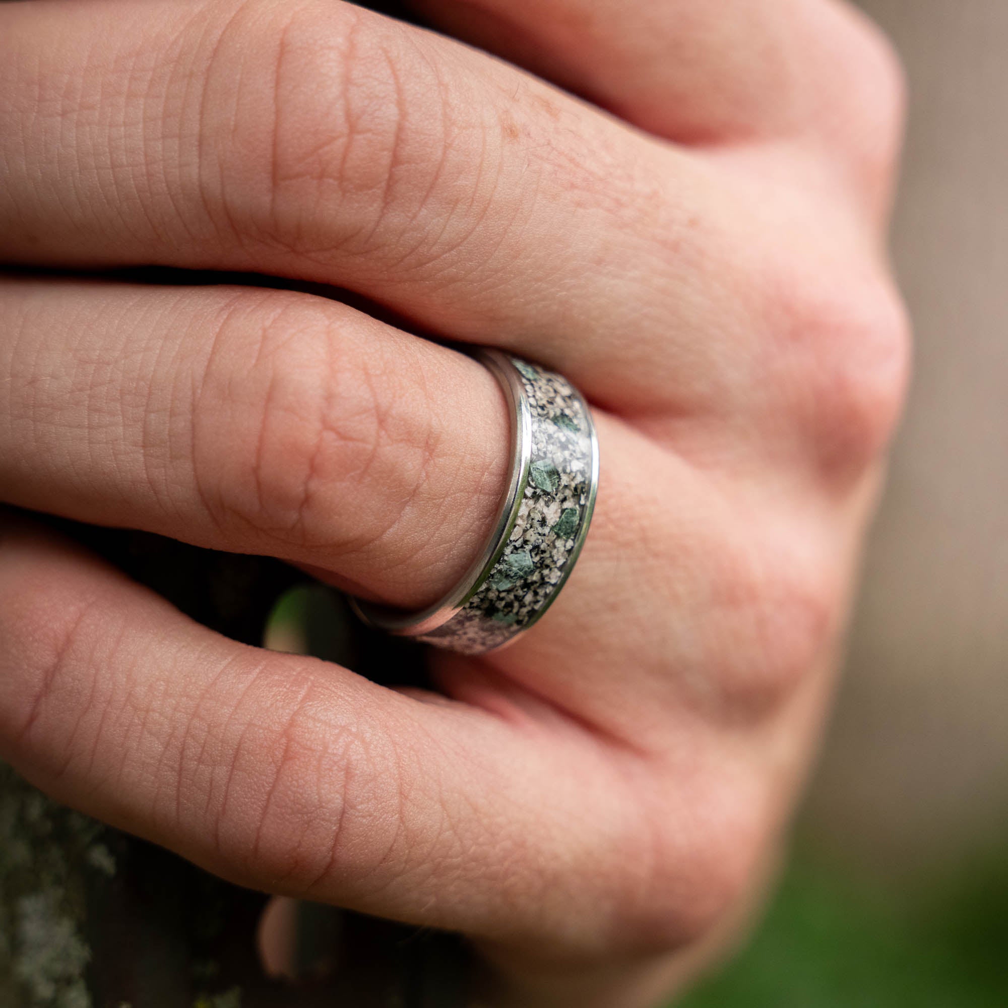 Titanium Yooper Glow Stone & Isle Royale Greenstone Inlay Ring