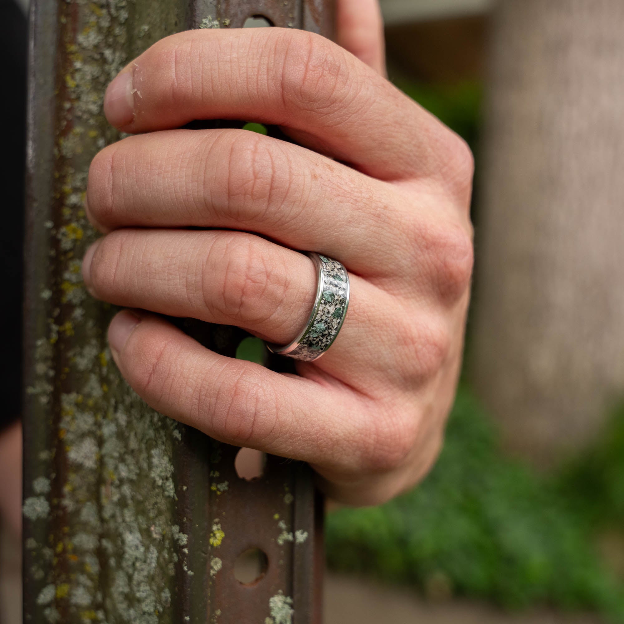 Titanium Yooper Glow Stone & Isle Royale Greenstone Inlay Ring