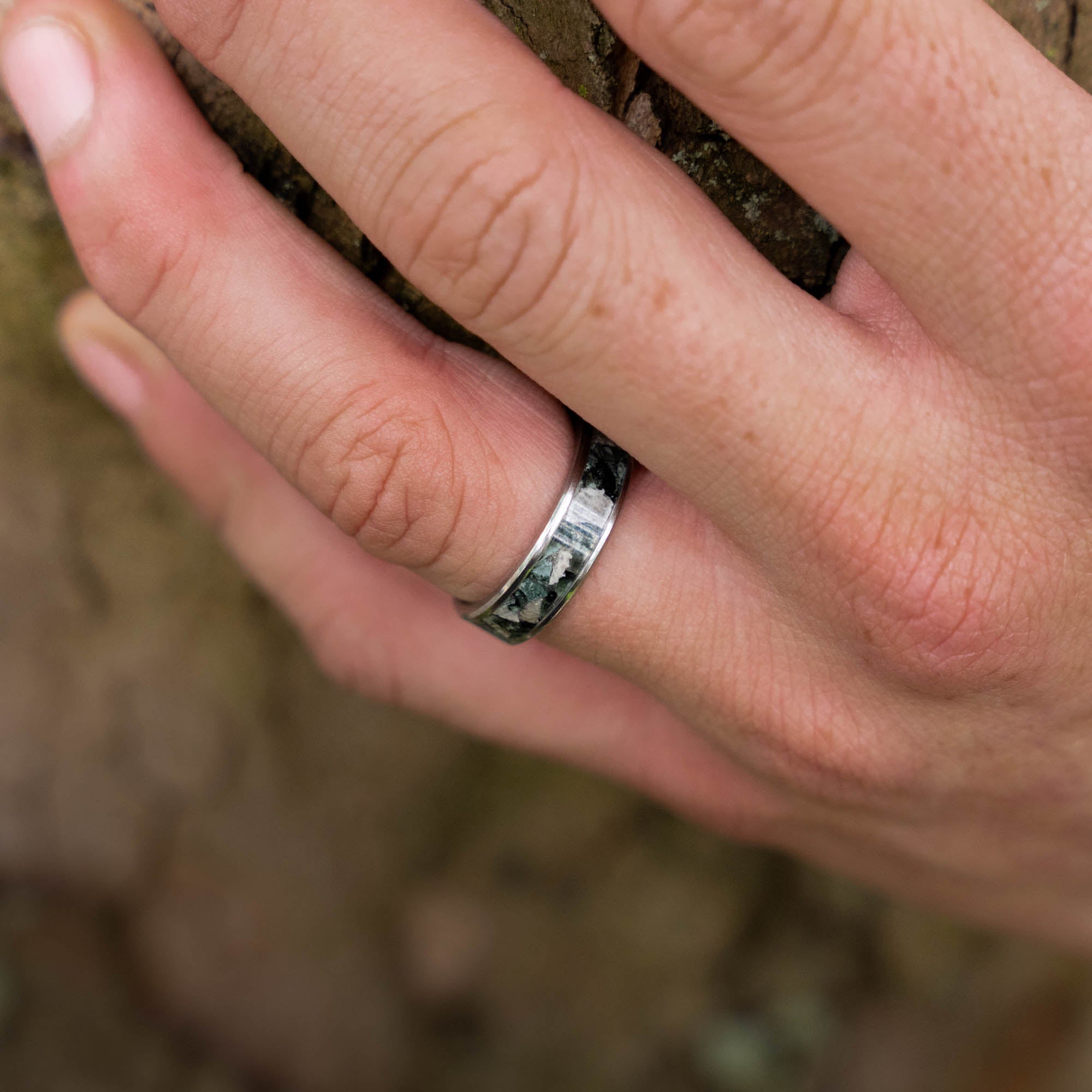 Titanium Petoskey Stone & Isle Royale Greenstone Inlay Ring