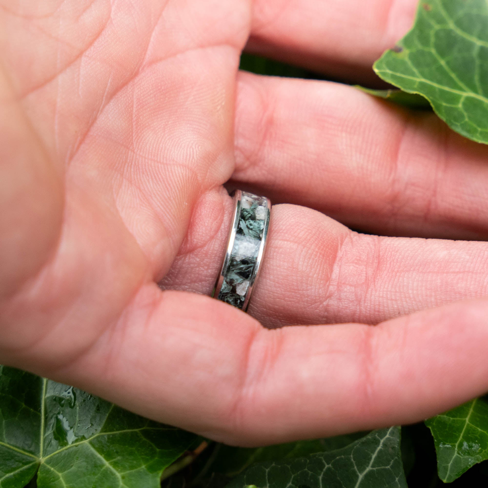 Titanium Petoskey Stone & Isle Royale Greenstone Inlay Ring