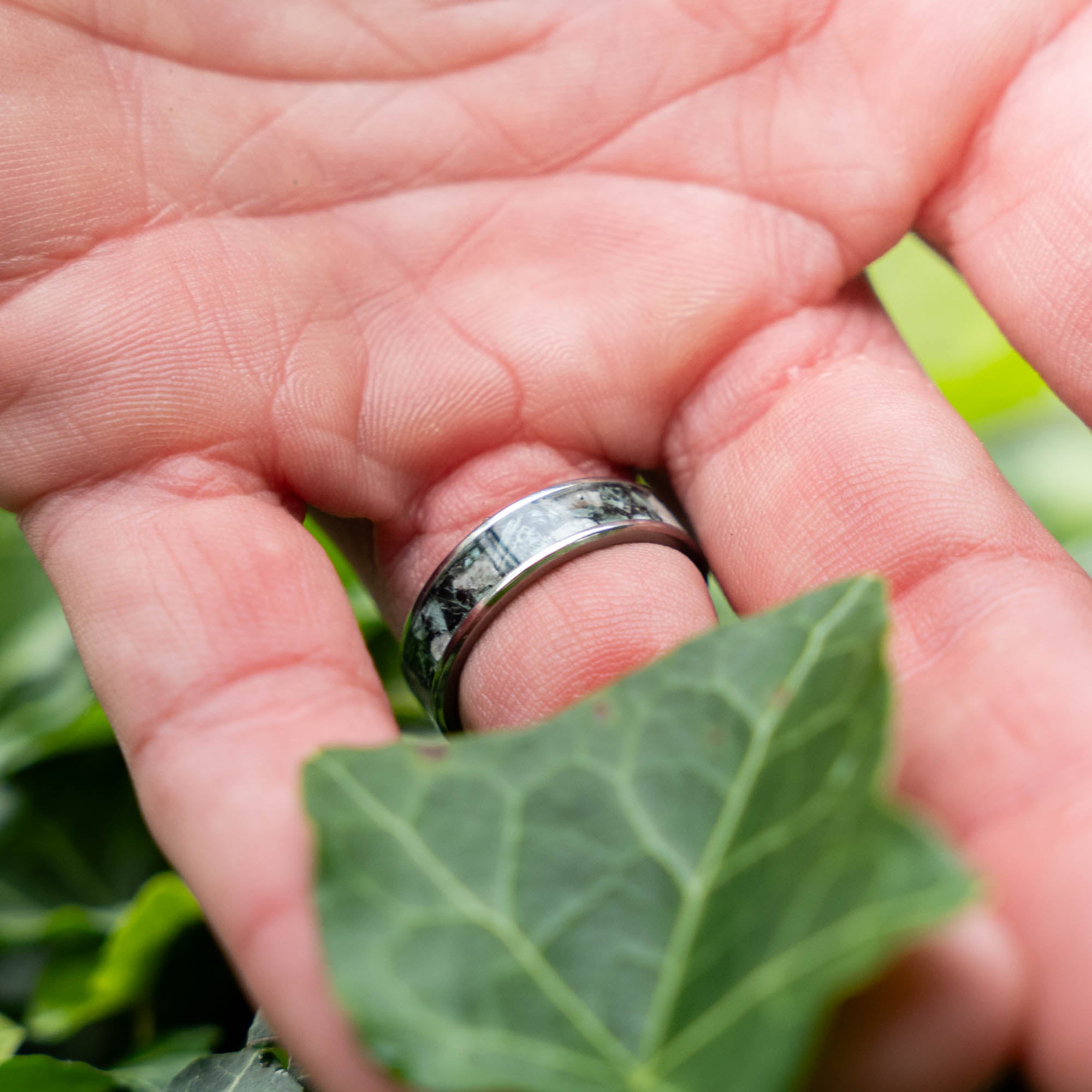Titanium Petoskey Stone & Isle Royale Greenstone Inlay Ring