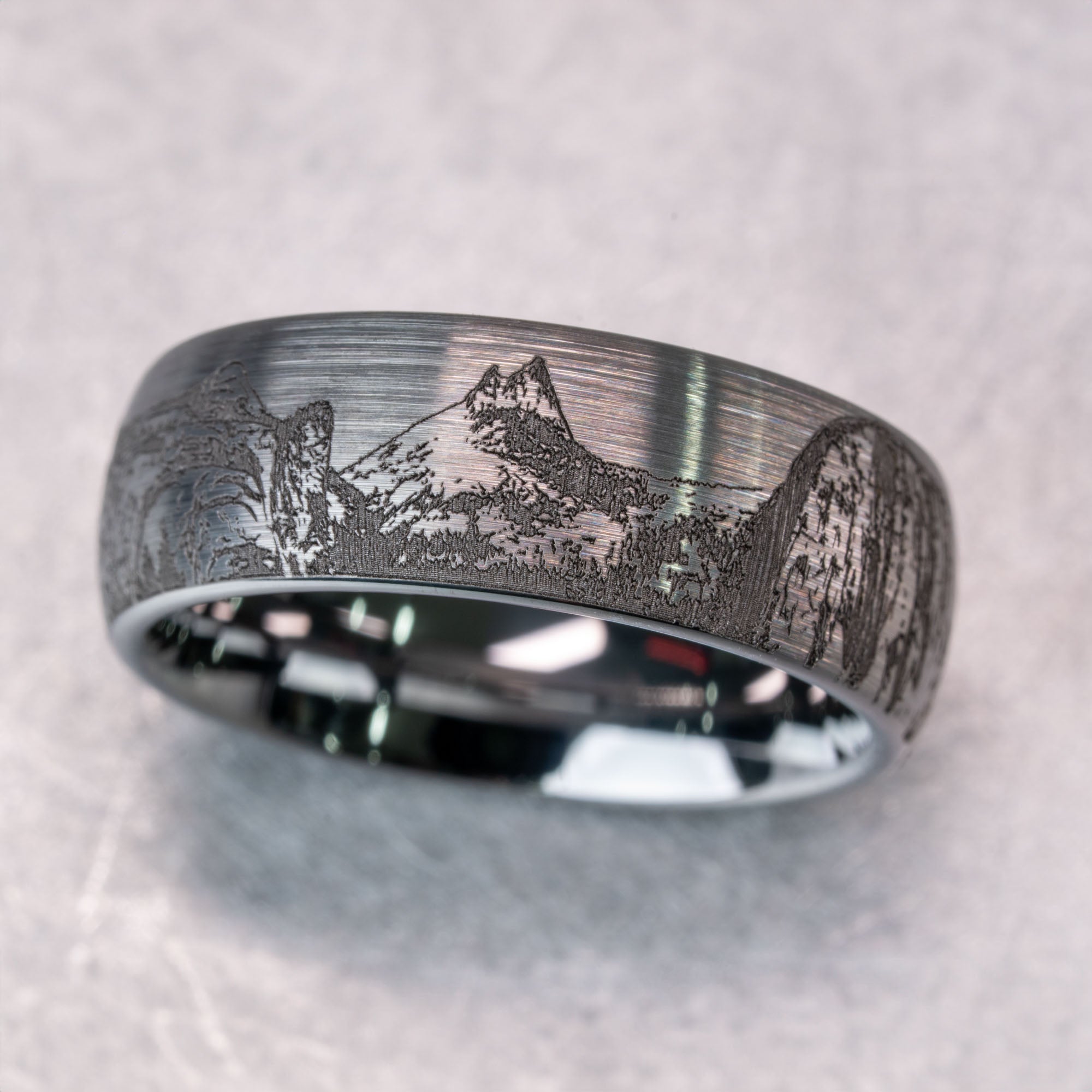 Domed Tungsten Engraved Yosemite National Park Ring