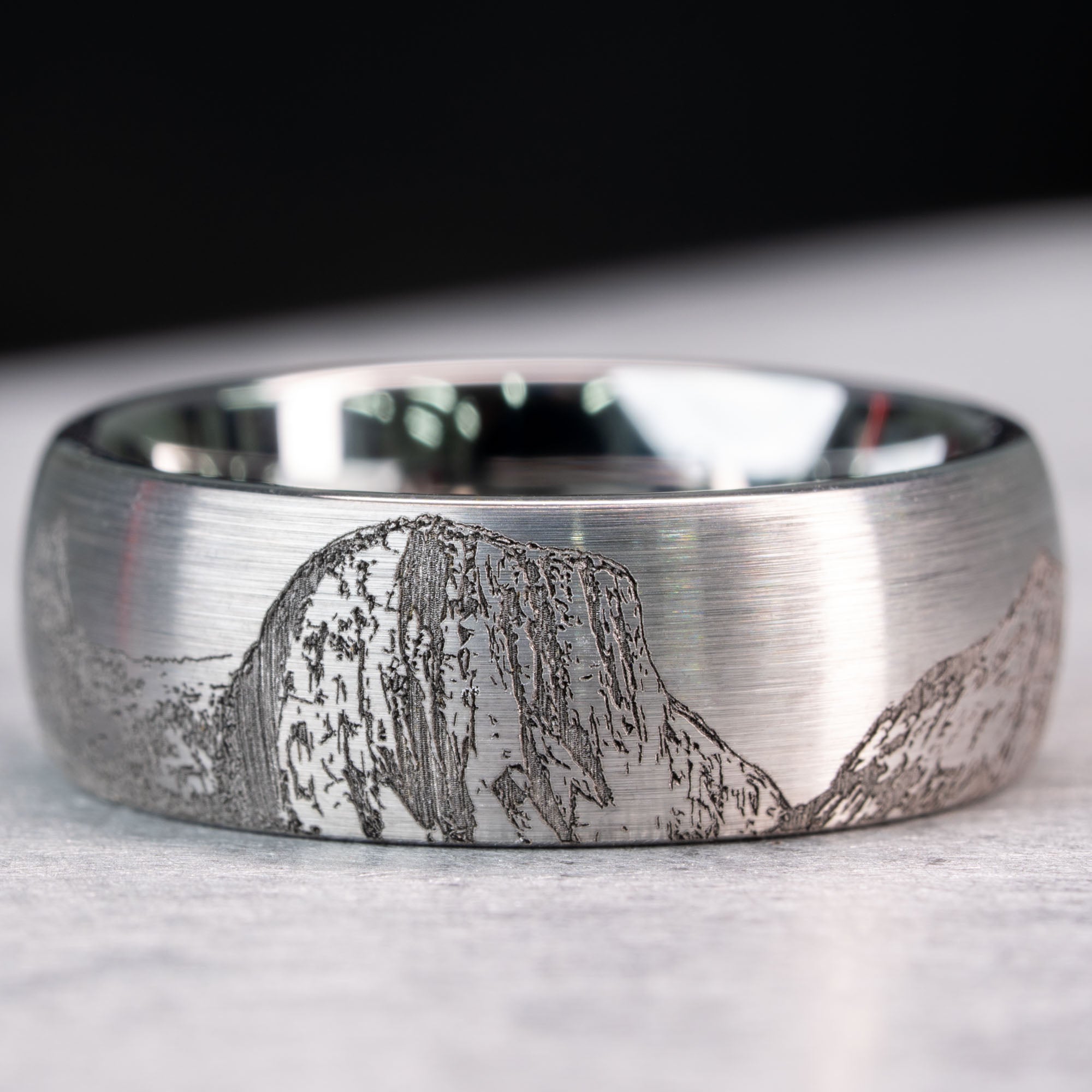 Domed Tungsten Engraved Yosemite National Park Ring