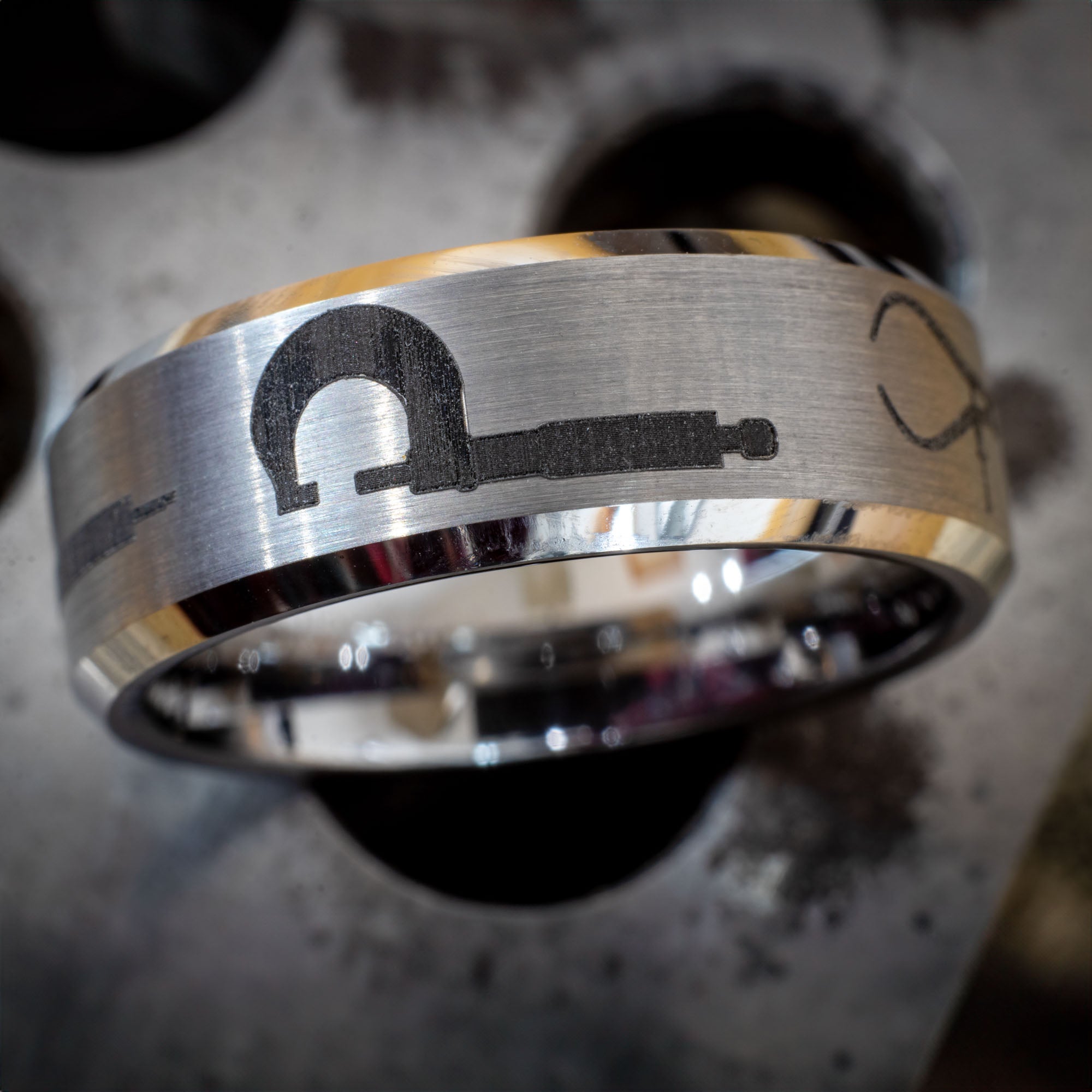 Domed Tungsten Engraved Machinist Ring