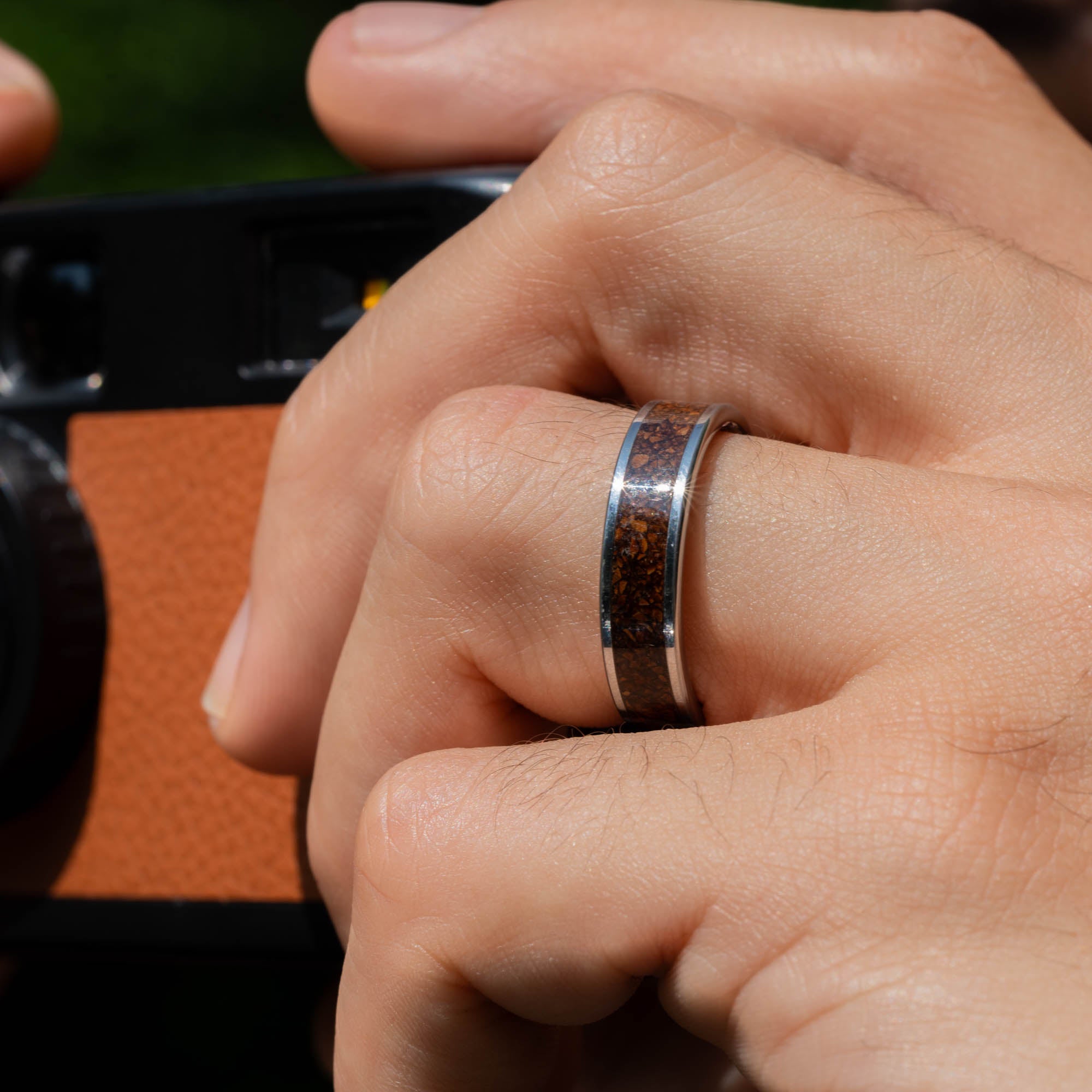 Tungsten Coffee Bean Inlay Ring | Honest Hands Ring Co