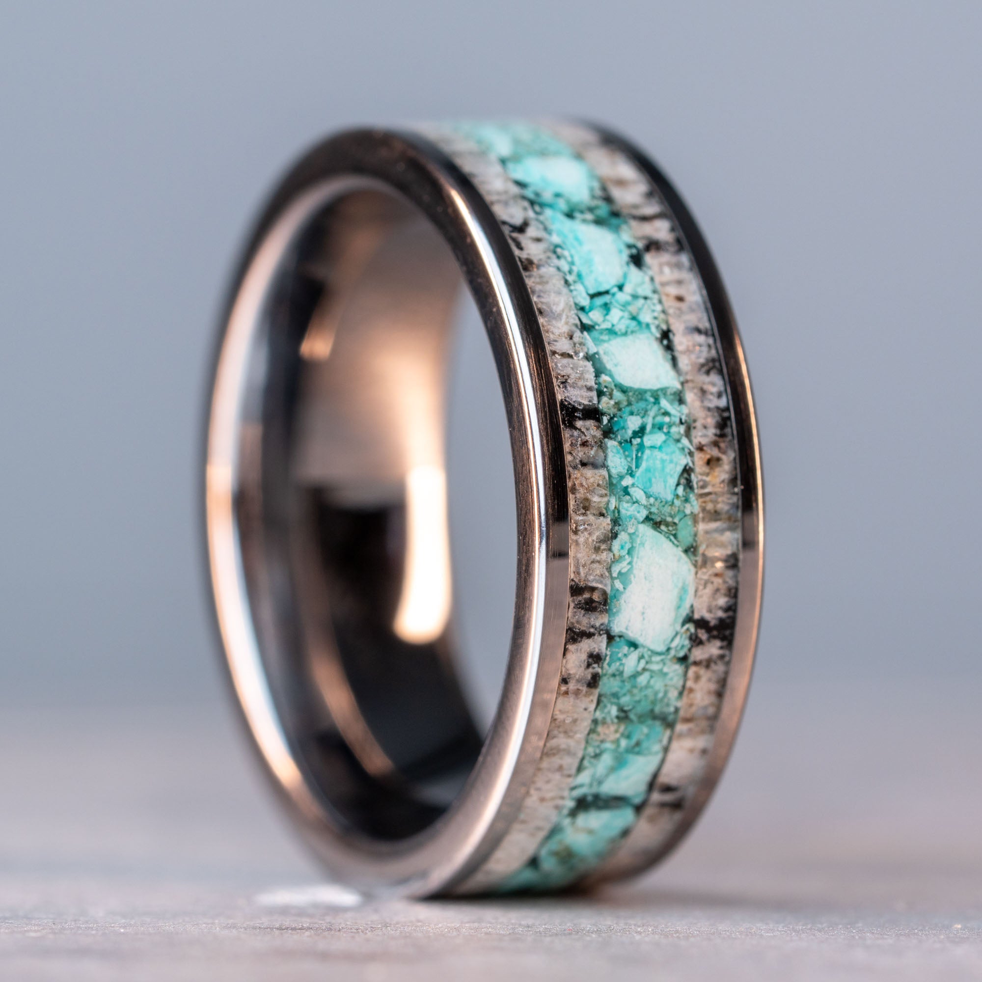 Tungsten Elk Antler & Turquoise Inlay Ring