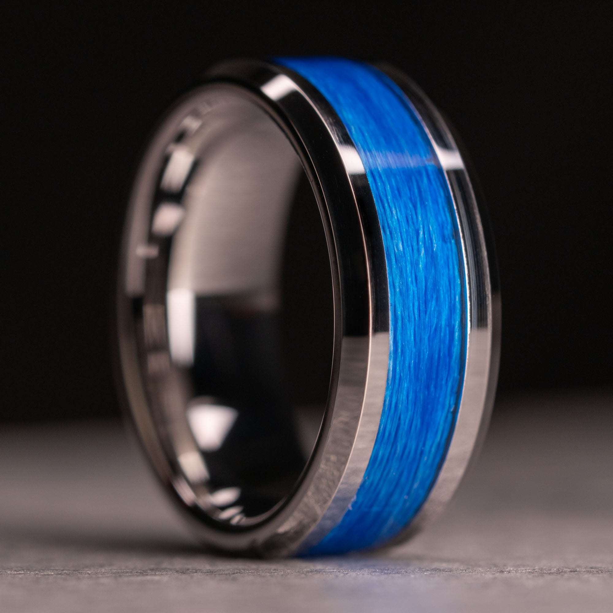 Beveled Tungsten Fishing Line Ring Inlay Ring