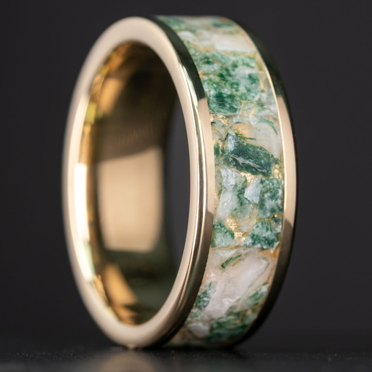 Gold Moss Agate Inlay Ring