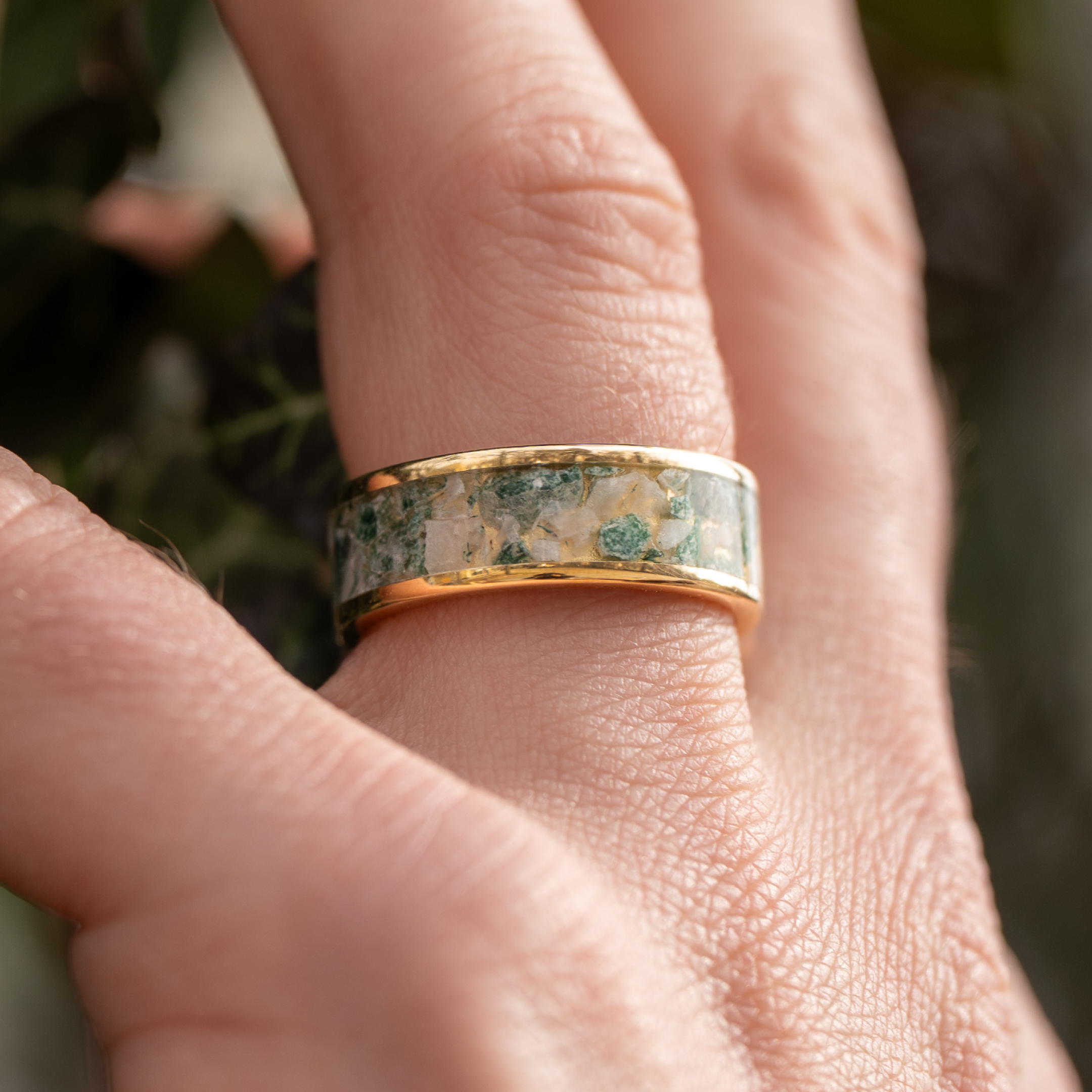 Gold Moss Agate Inlay Ring