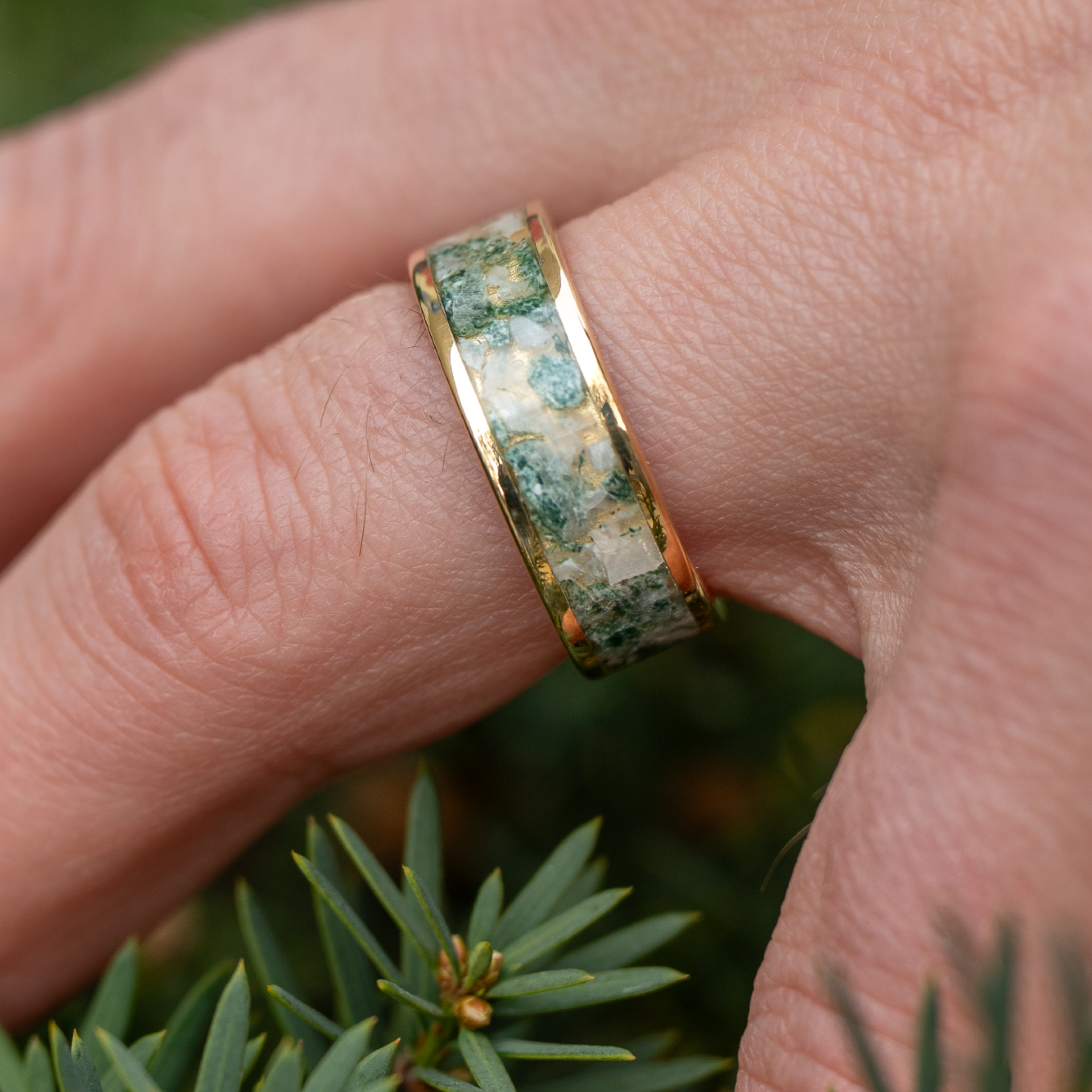 Gold Moss Agate Inlay Ring
