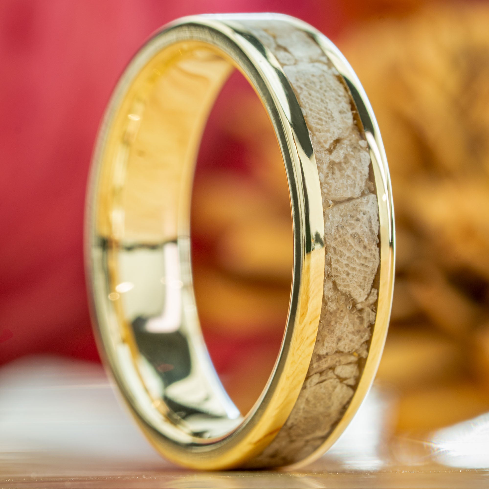 Gold Petoskey Stone Inlay Ring