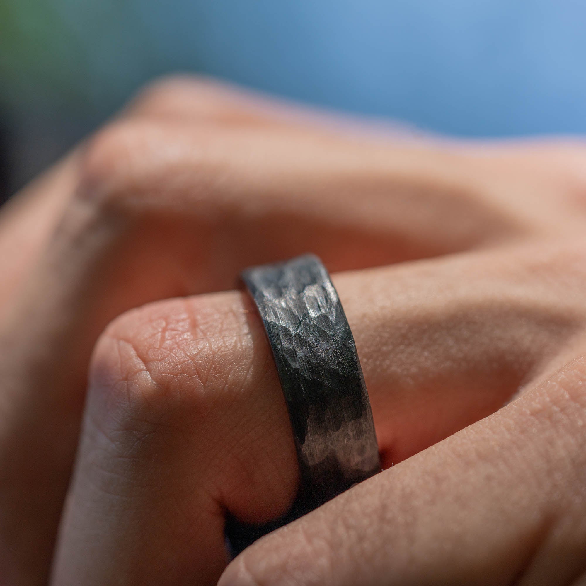 Black Hammered Titanium Ring