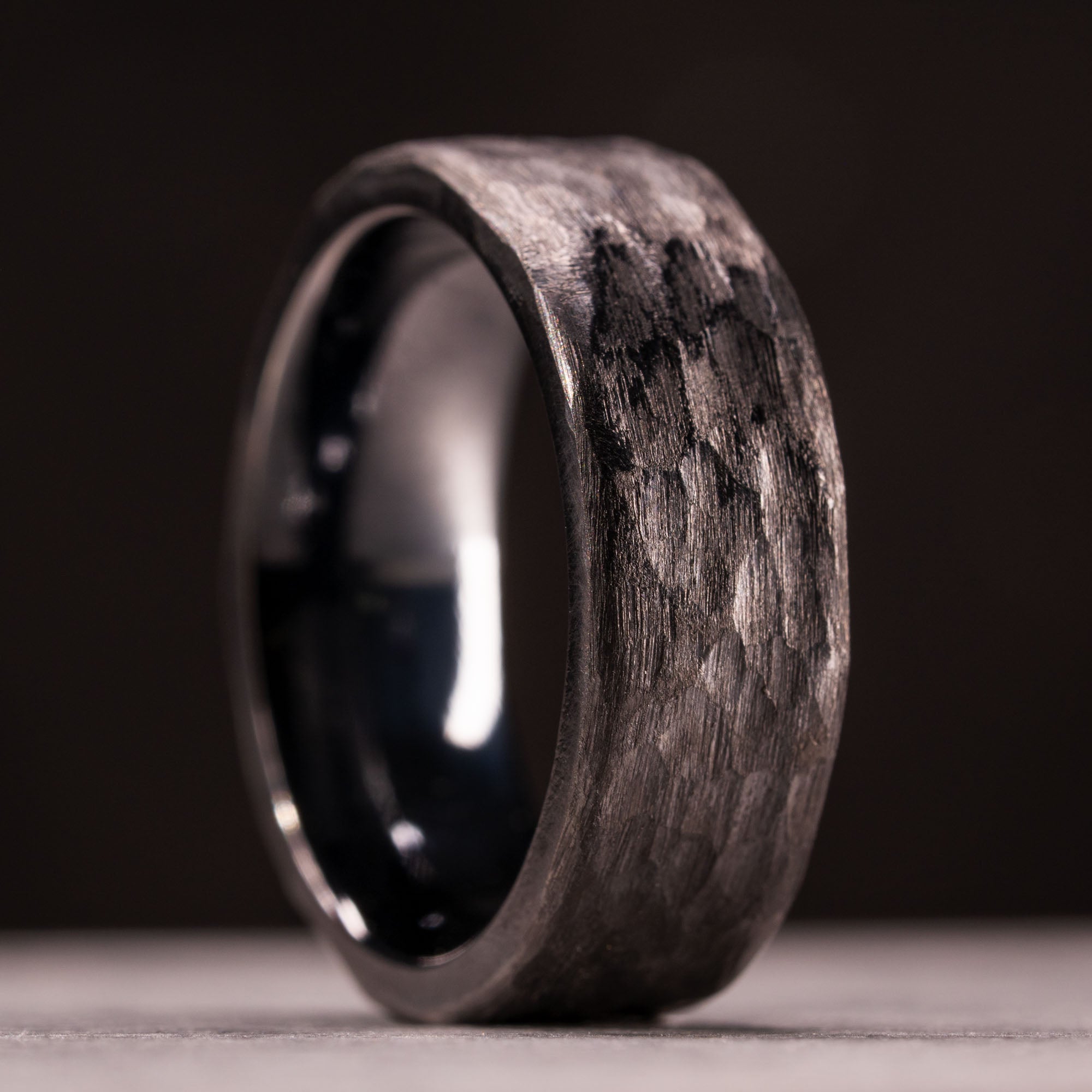 Black Hammered Titanium Ring