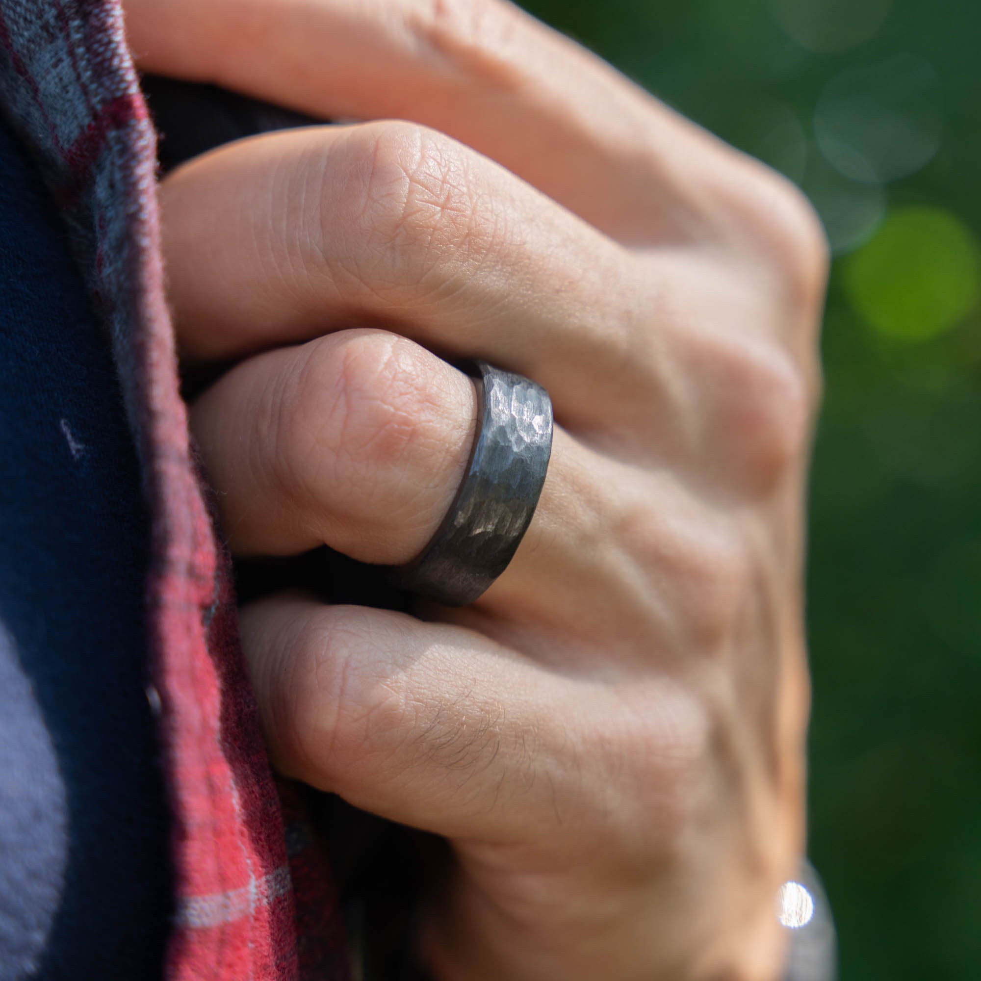 Black Hammered Titanium Ring