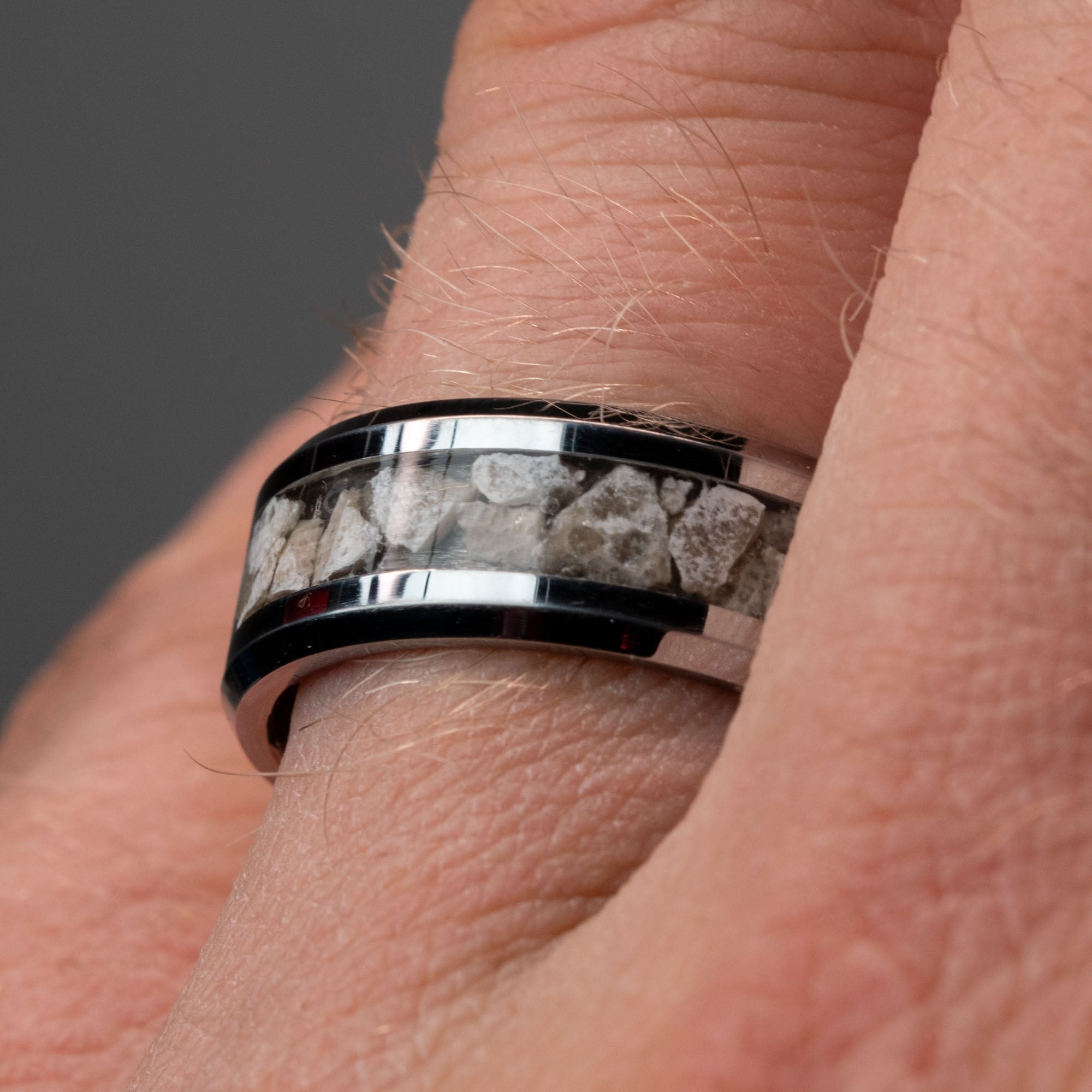 Beveled Tungsten Petoskey Stone Inlay Ring