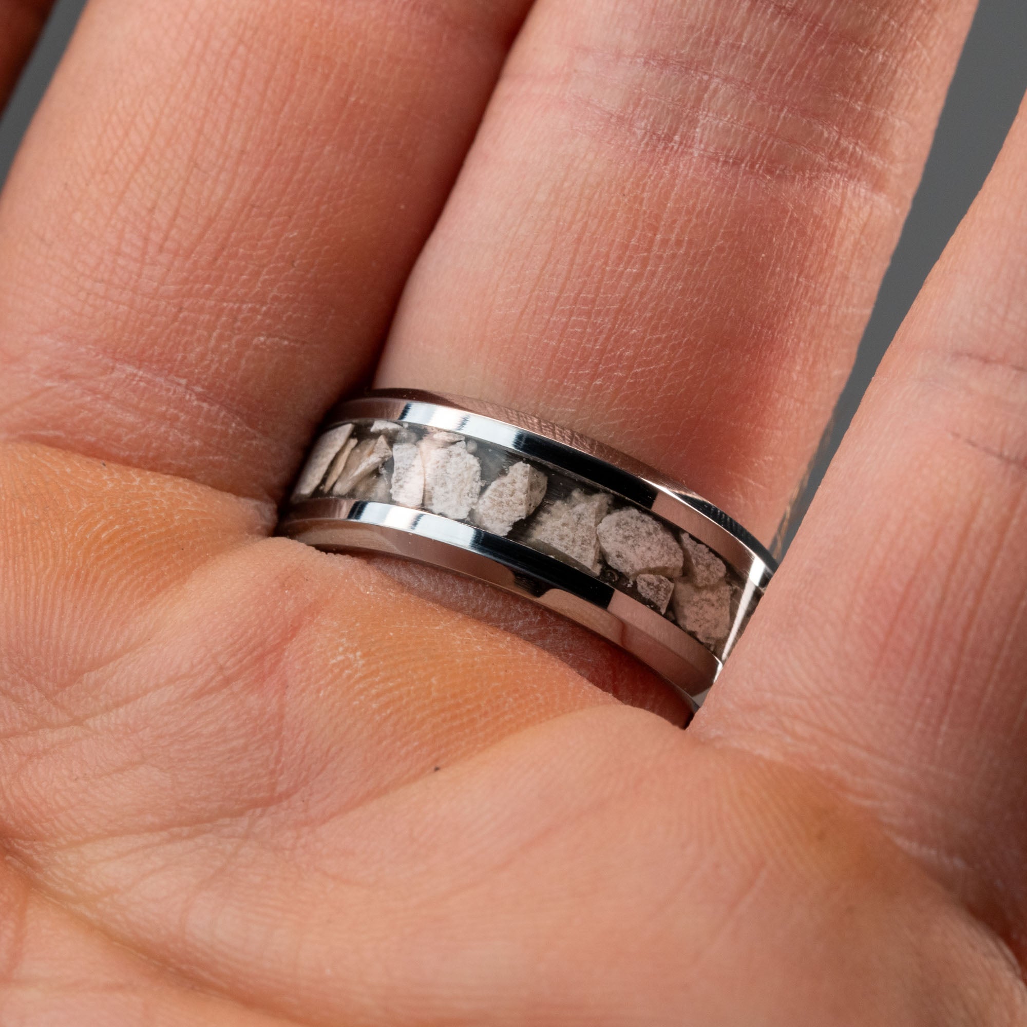 Beveled Tungsten Petoskey Stone Inlay Ring