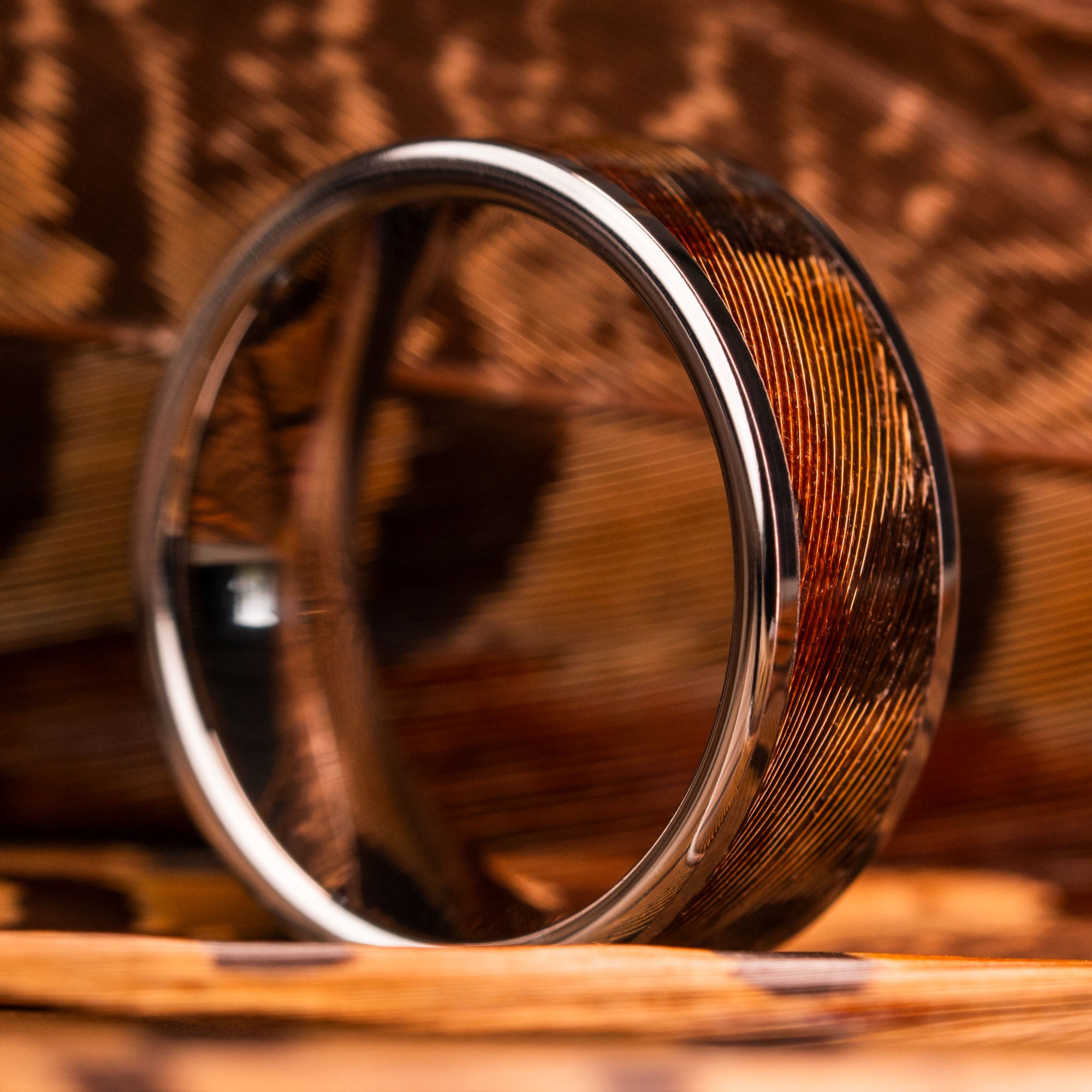 Tungsten Pheasant Feather Inlay Ring