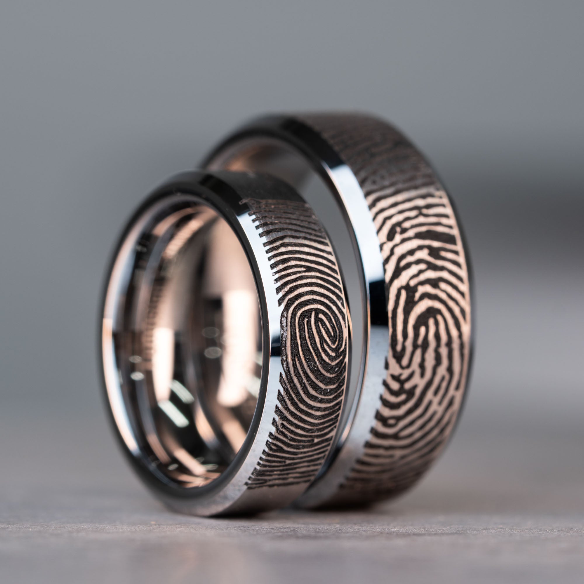 Beveled Tungsten Engraved Custom Finger Print Ring