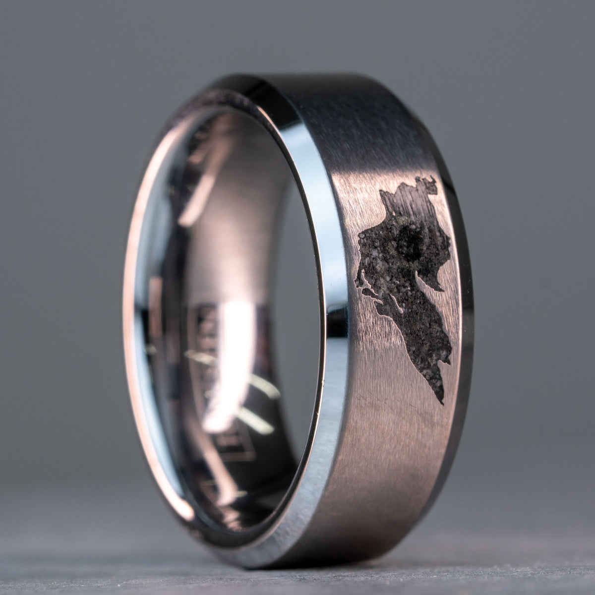 Beveled Tungsten Lake Superior Yooper Glow Stone Inlay Ring | Honest ...