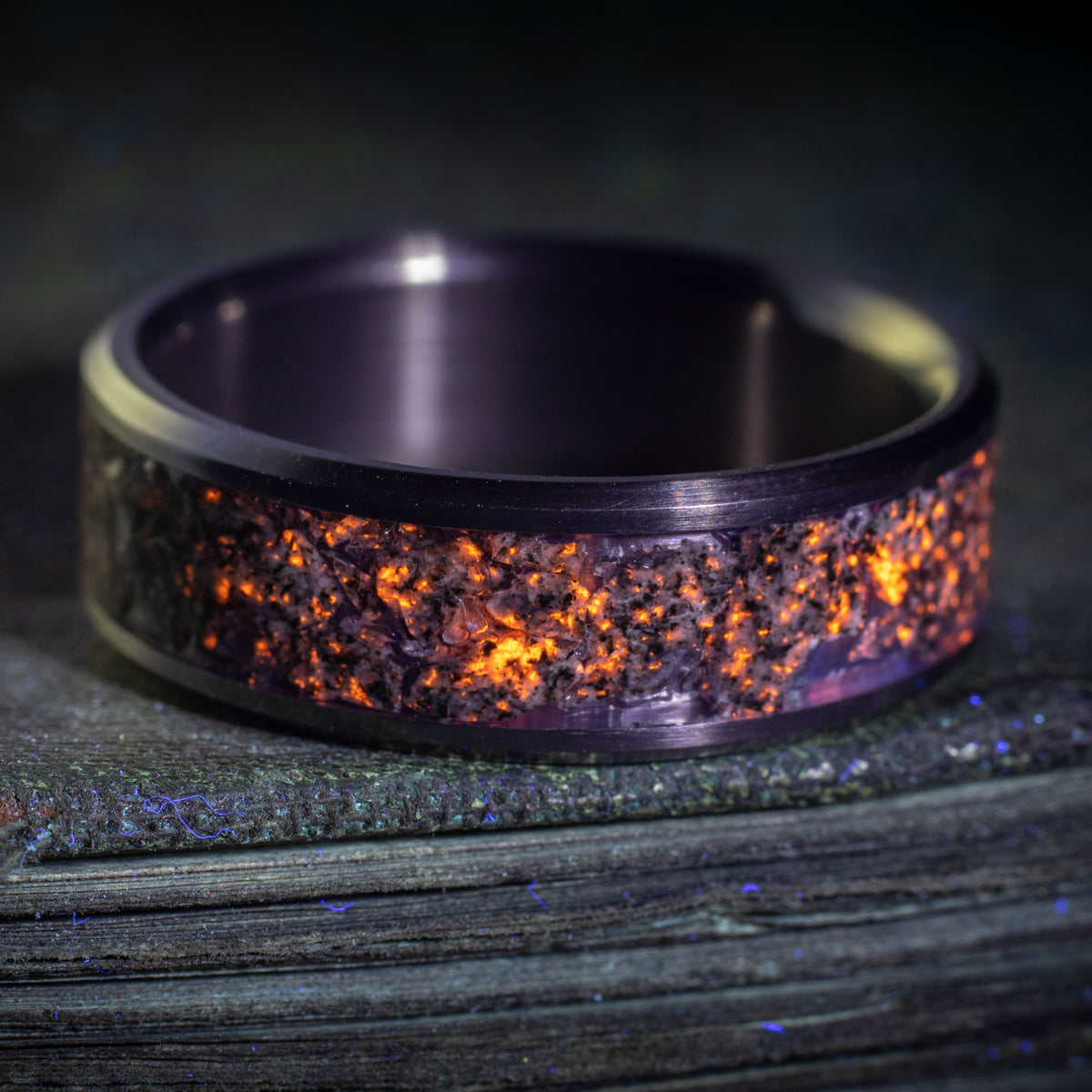 Glow Stone Rings Titanium Yooper Glow Stone Inlay Ring