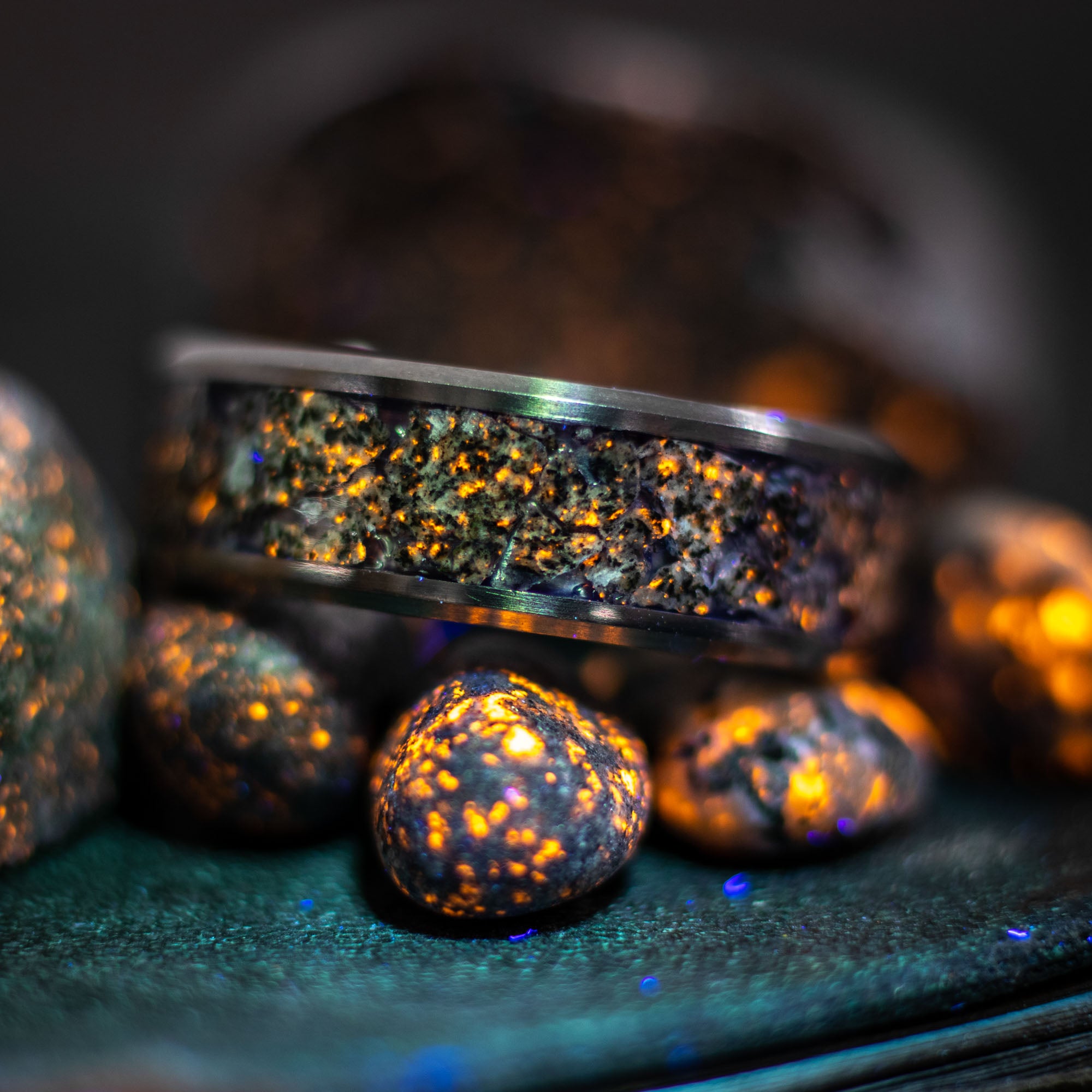 Titanium Yooper Glow Stone Inlay Ring