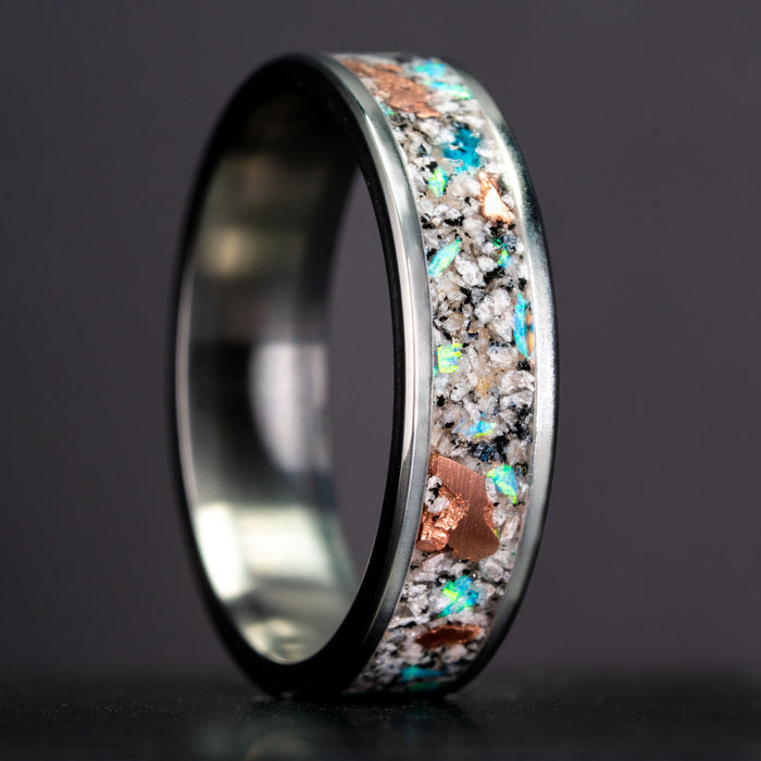 Titanium Yooper Glow Stone Copper & Opal Inlay Ring | Honest Hands Ring Co