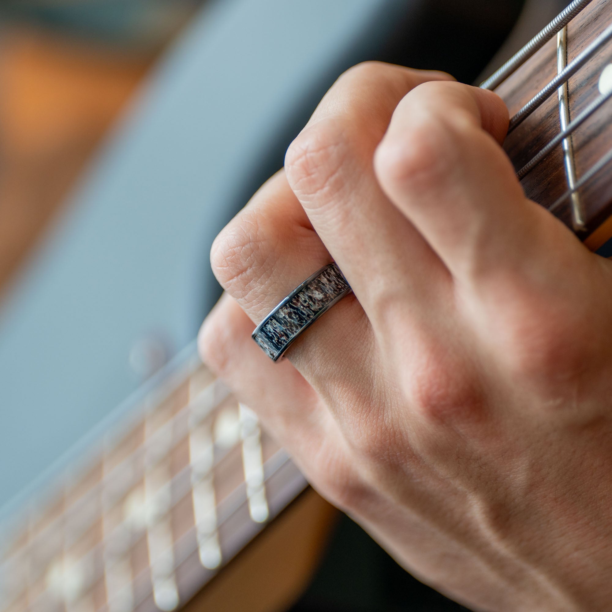 Black Ceramic Colorado Elk Antler Inlay Ring