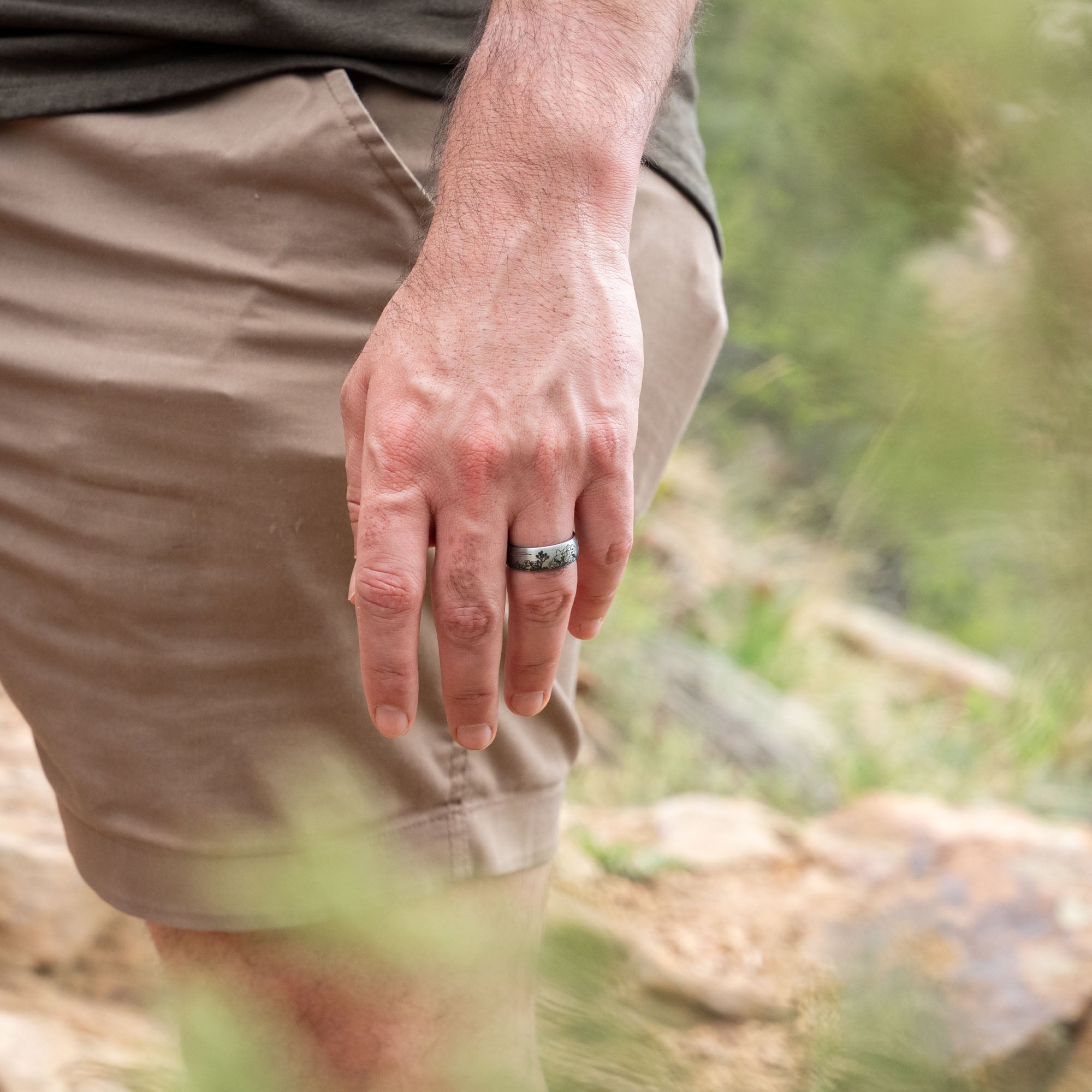 Domed Tungsten Engraved Joshua Tree National Park Ring