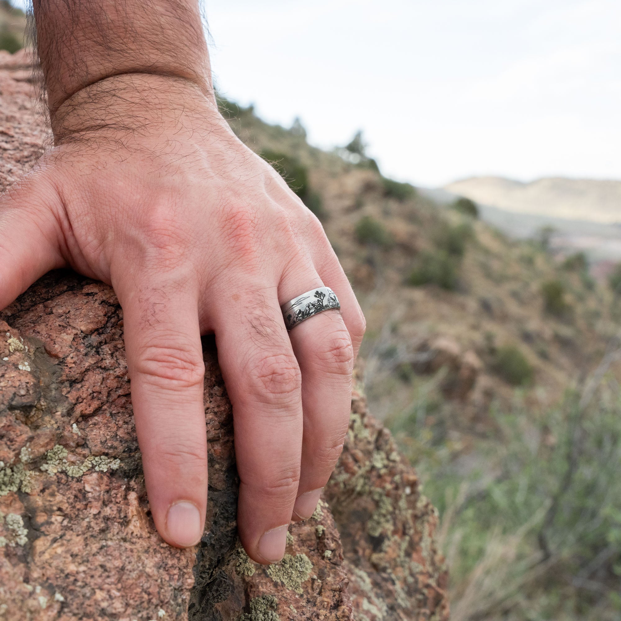 Domed Tungsten Engraved Joshua Tree National Park Ring