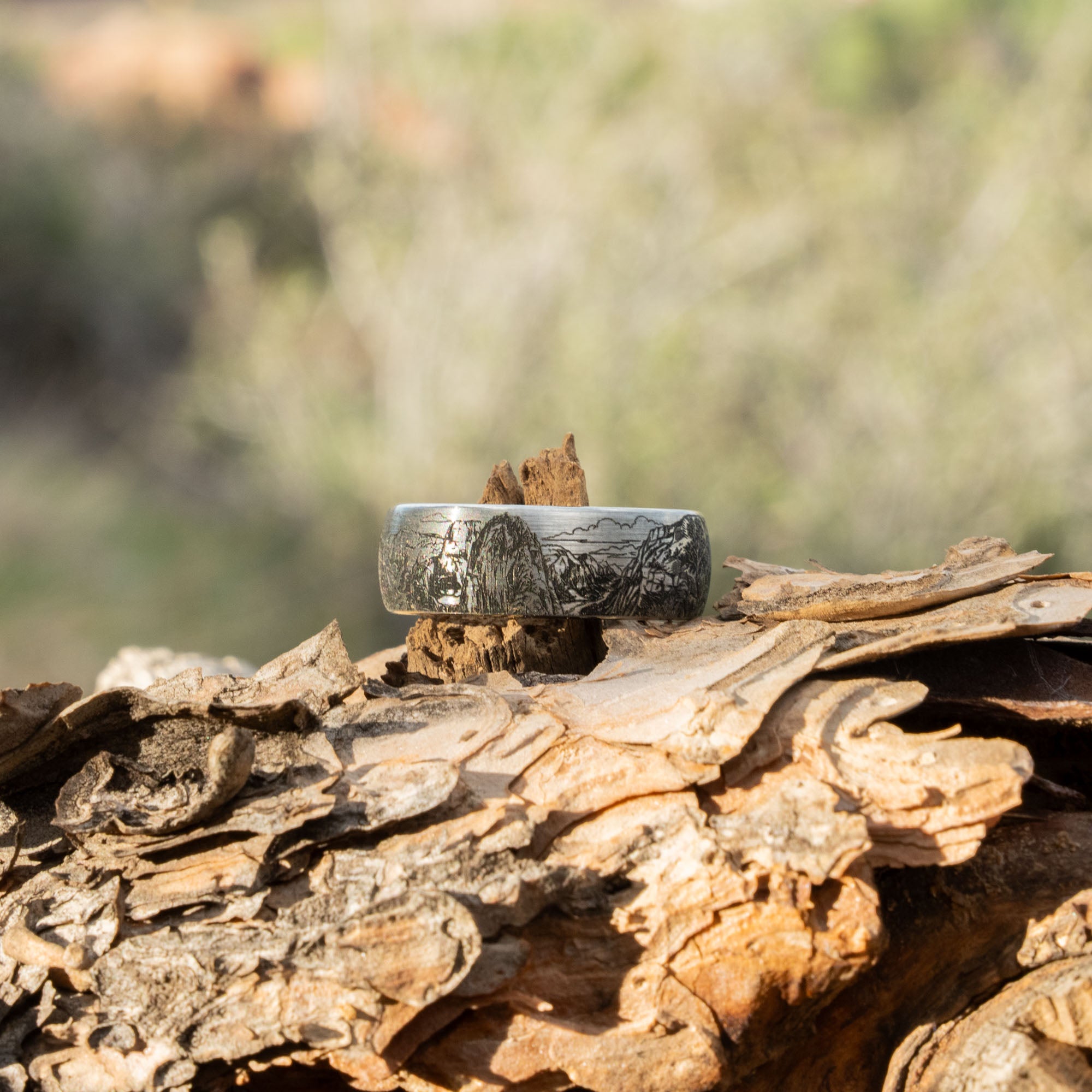 Domed Tungsten Engraved Zion National Park Ring