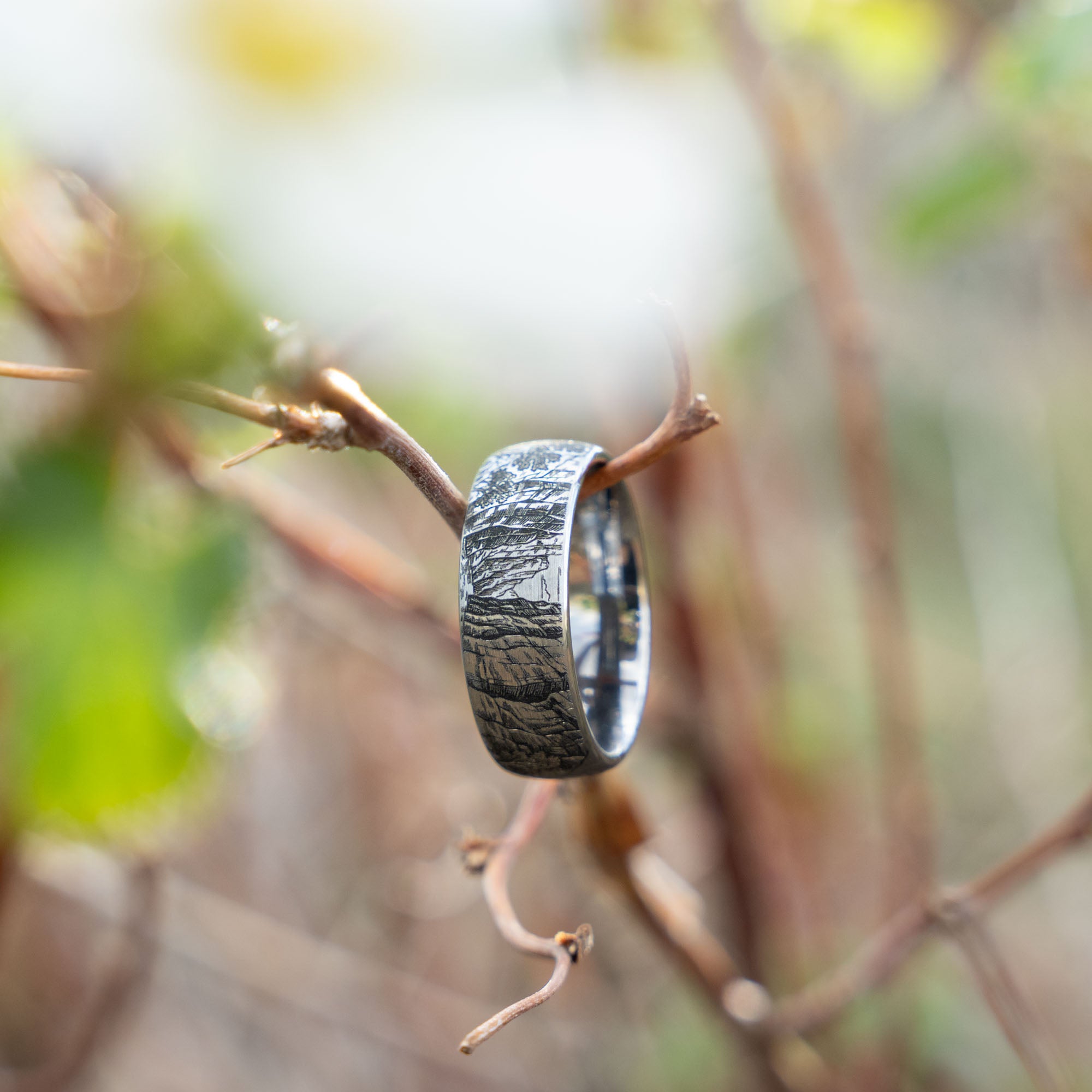 Domed Tungsten Engraved Zion National Park Ring