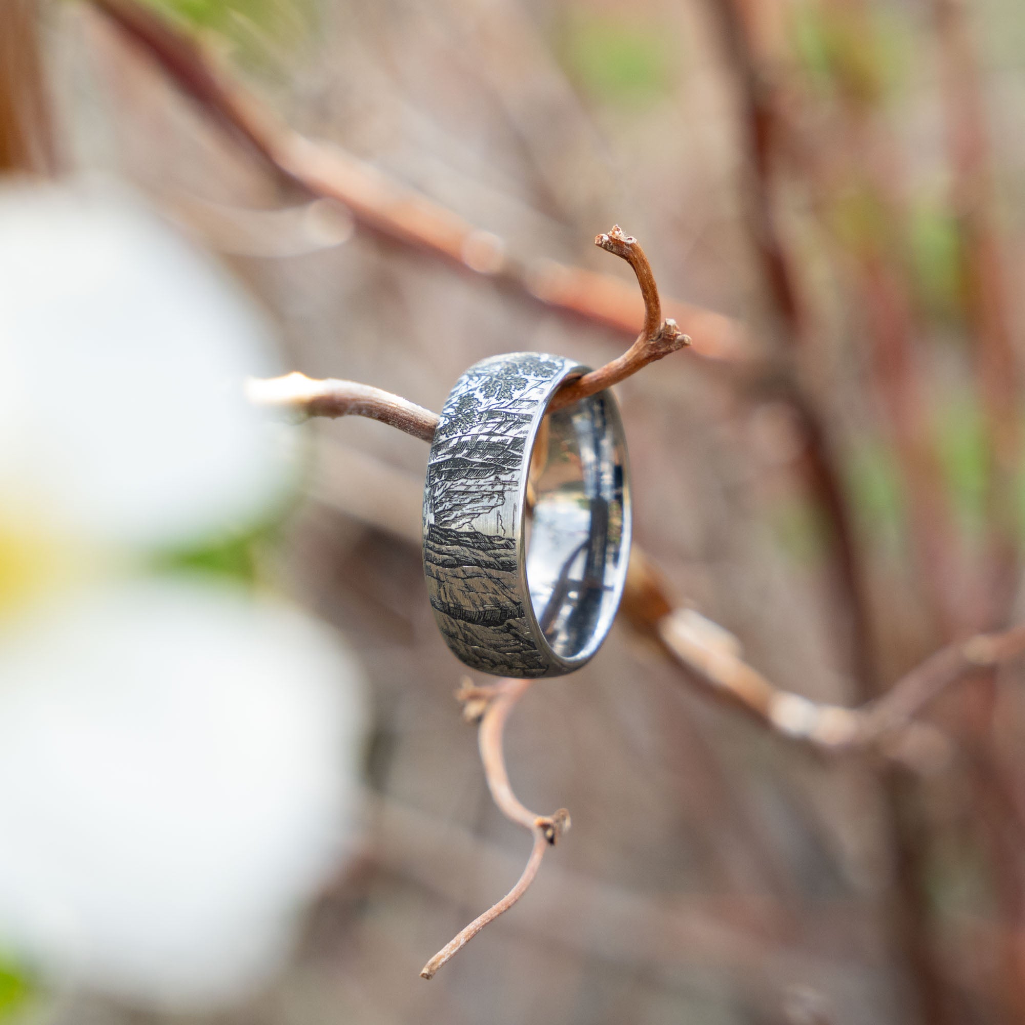Domed Tungsten Engraved Yosemite National Park Ring | Honest Hands