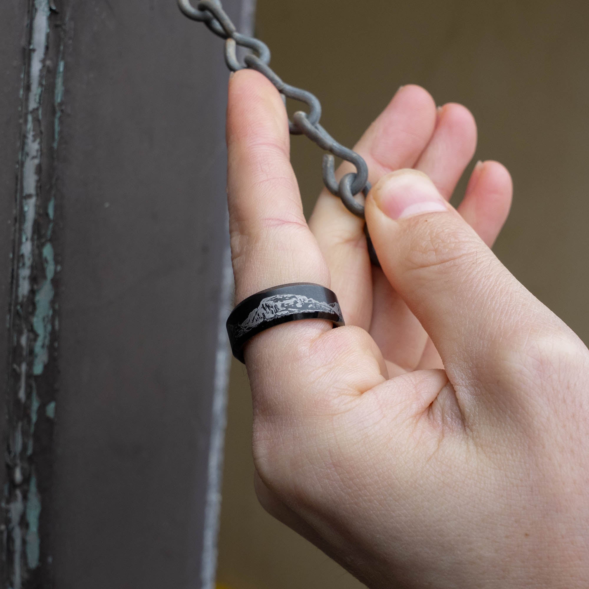 Black Beveled Tungsten Engraved Colorado 14er Ring