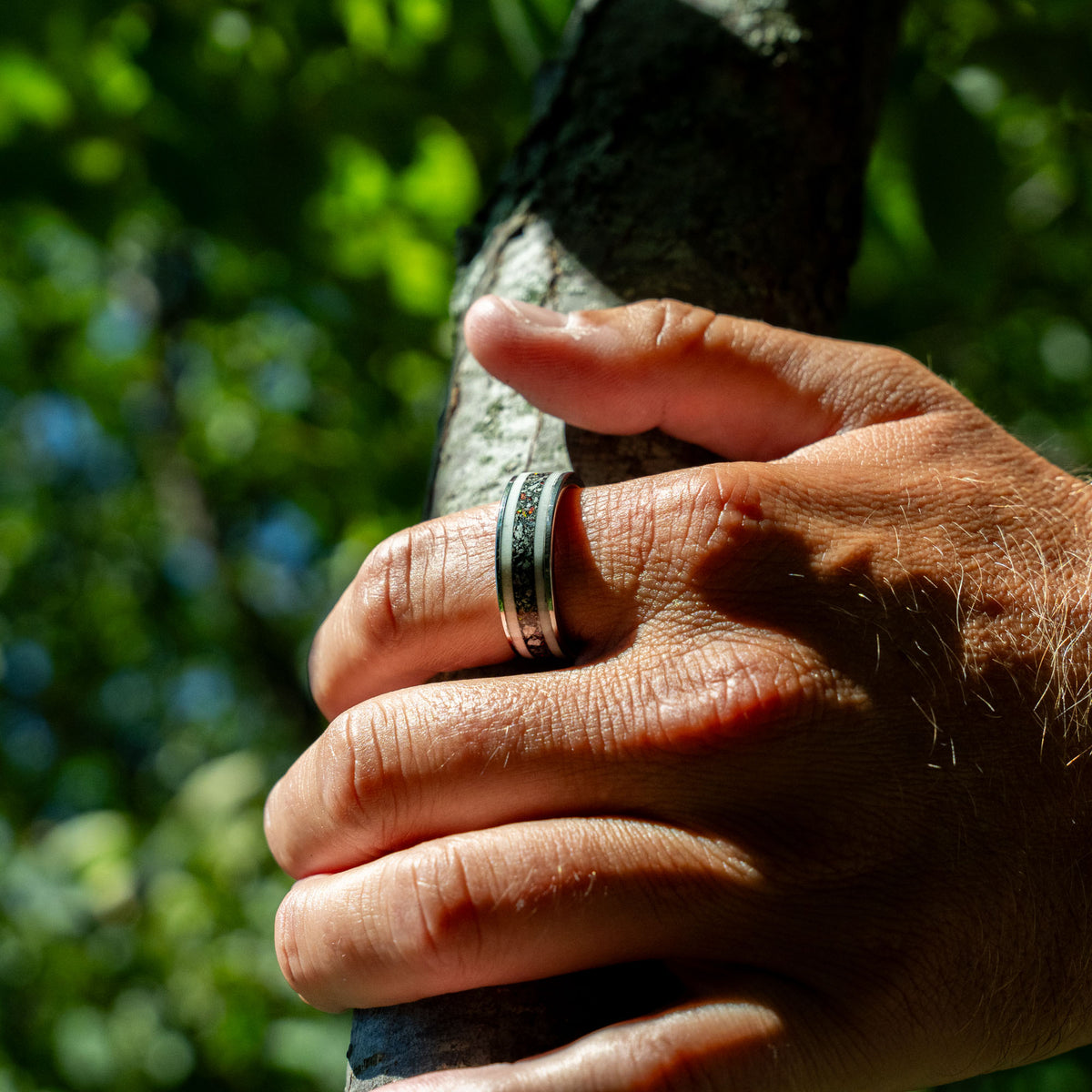 Tungsten Elk Antler Yooper Glow & Fire Opal Inlay Ring