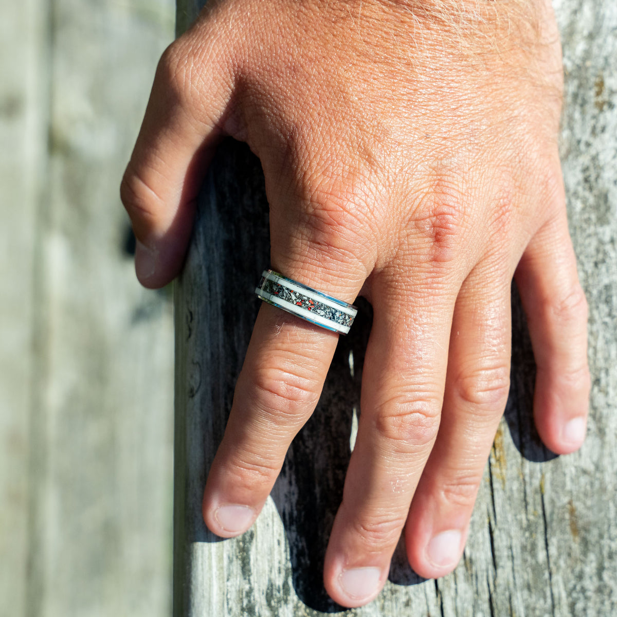 Tungsten Elk Antler Yooper Glow & Fire Opal Inlay Ring