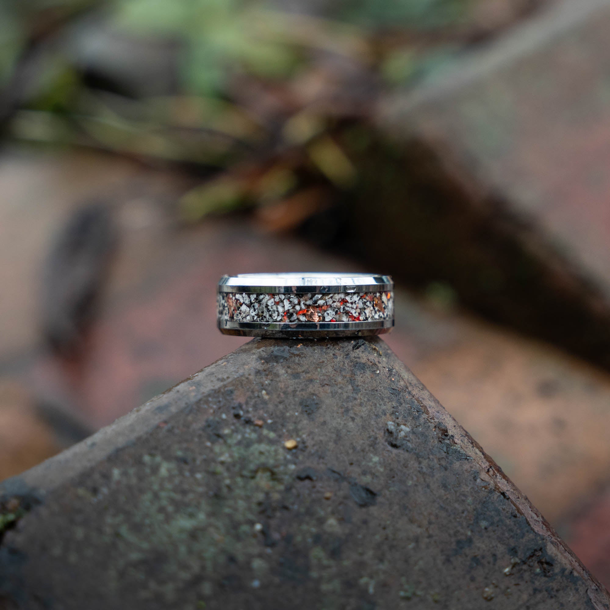 Beveled Tungsten Fire Opal Yooper Glow & Copper Inlay Ring