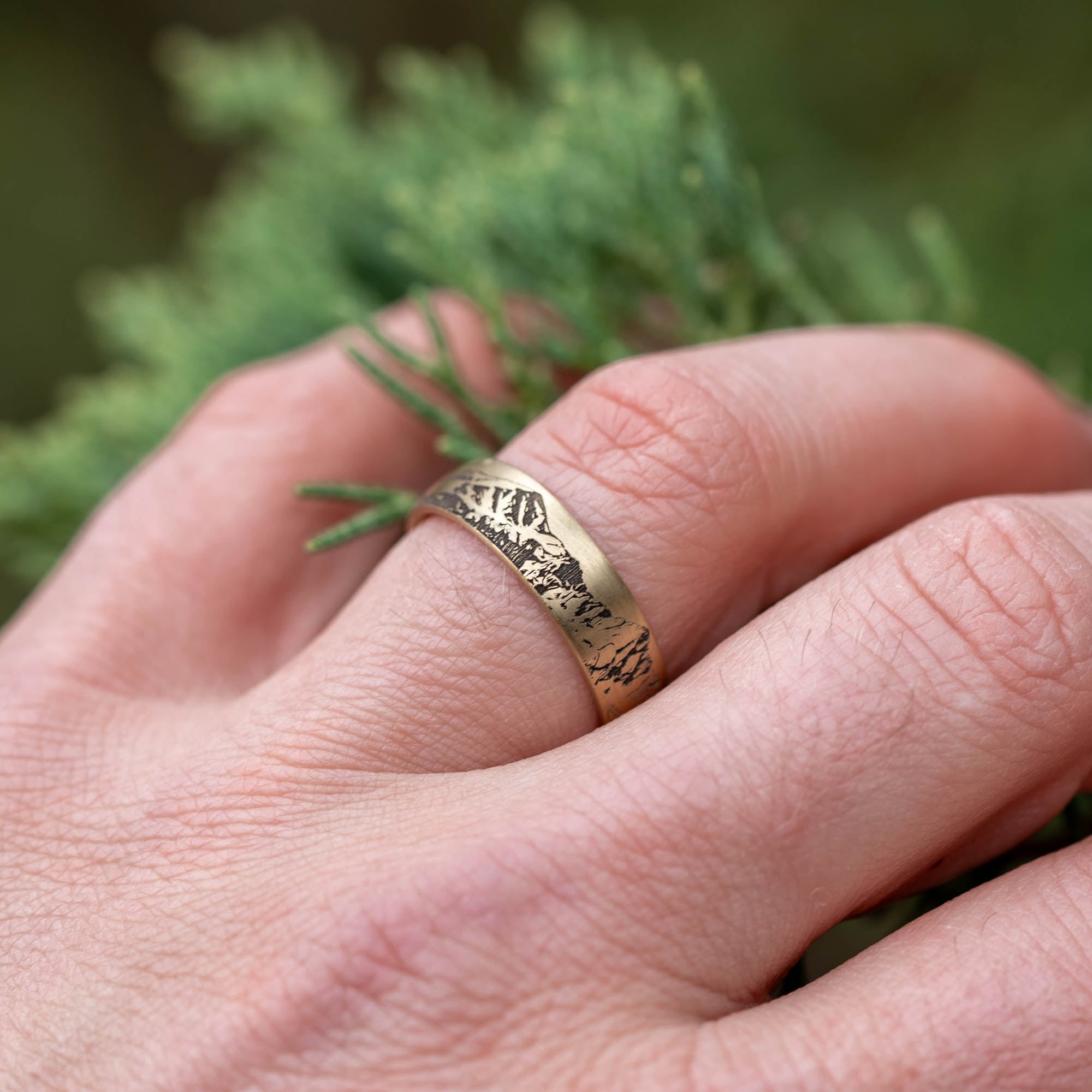 Brushed Gold Engraved Colorado 14er Ring