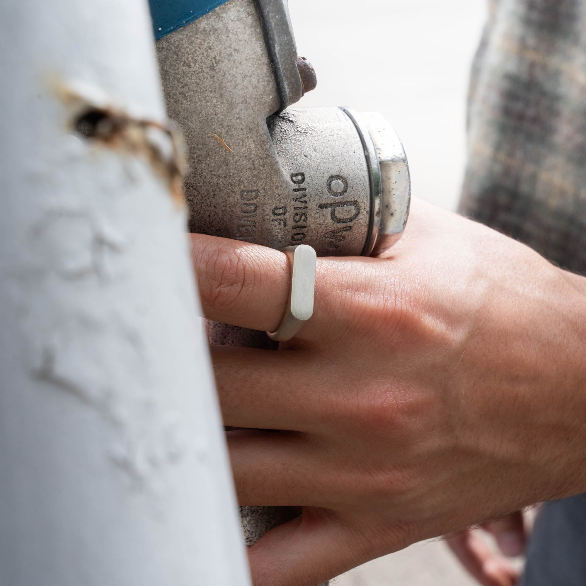 Brushed Silver Rectangular Signet Ring