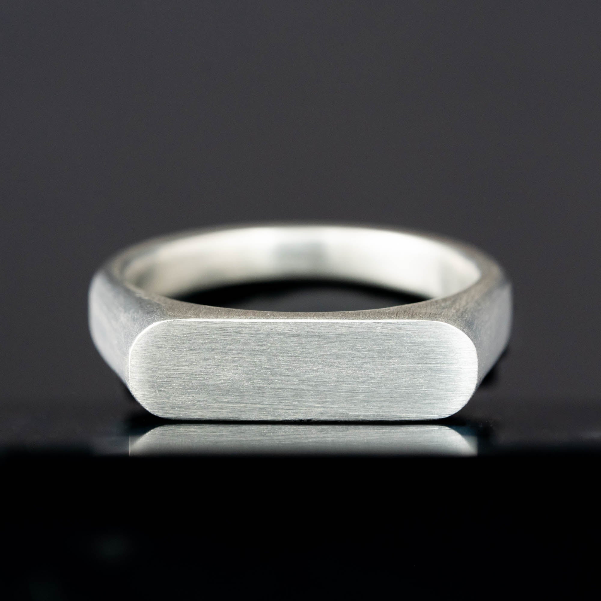 Brushed Silver Rectangular Signet Ring