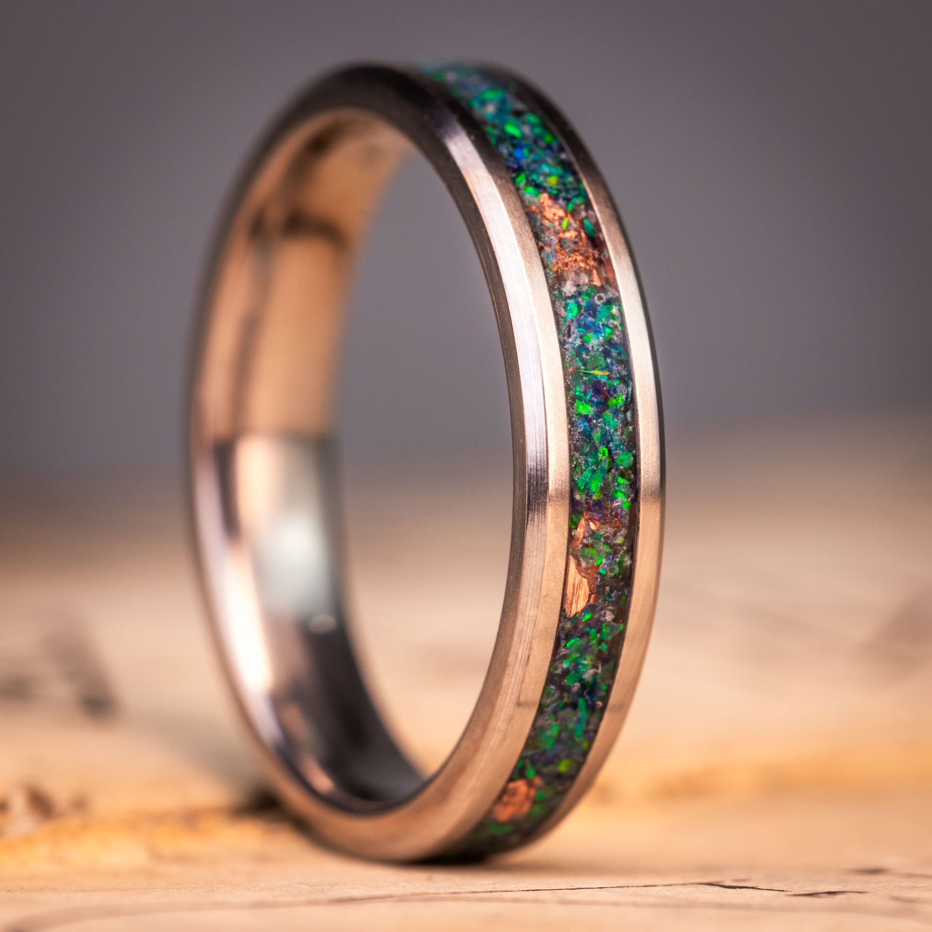 Titanium Opal Copper Inlay Ring