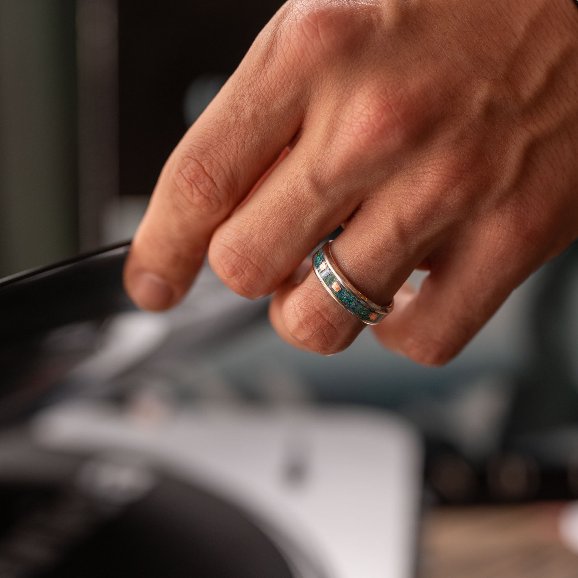 Titanium Opal & Copper Inlay Ring