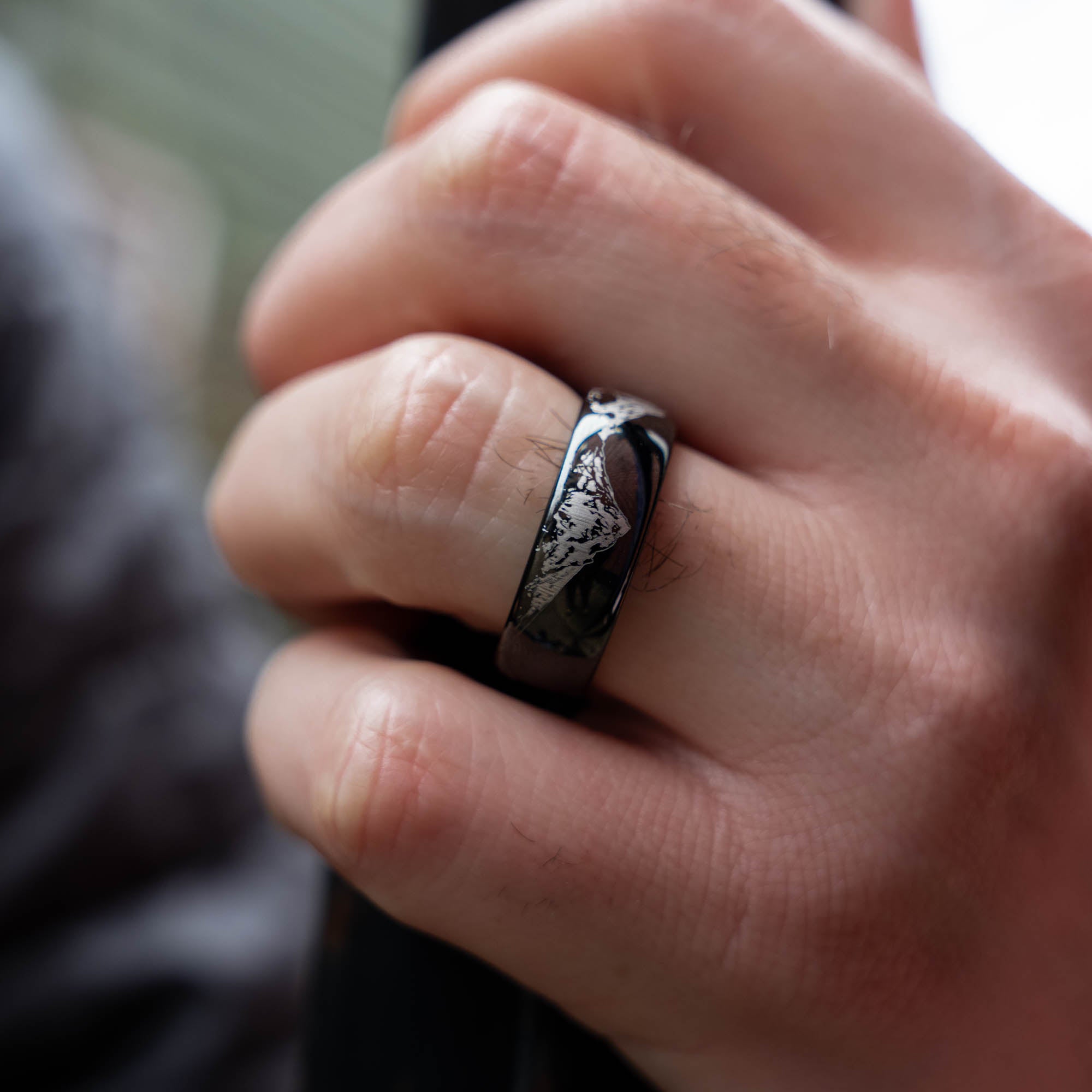 Black Domed Tungsten Engraved Cascade Range | Pacific Northwest Mounta