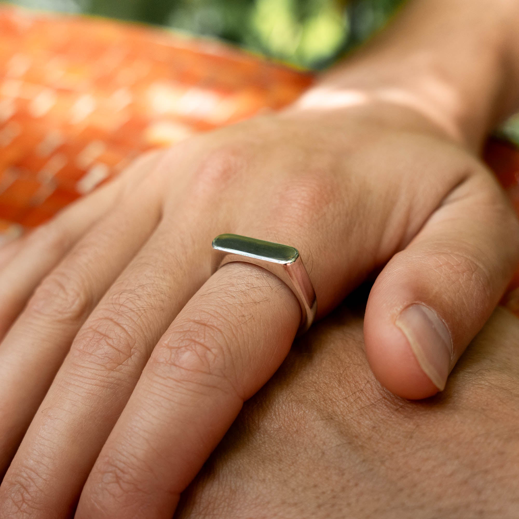 Polished Silver Rectangular Signet Ring | Honest Hands Ring Co