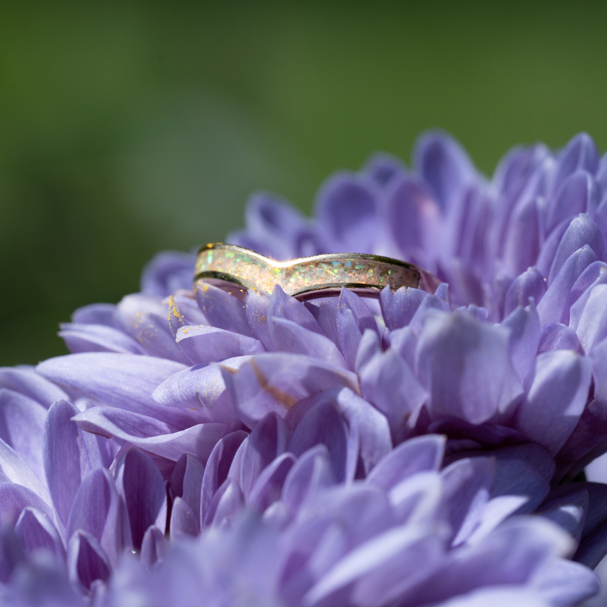 Thin Gold Chevron Pearl White Opal Inlay Ring