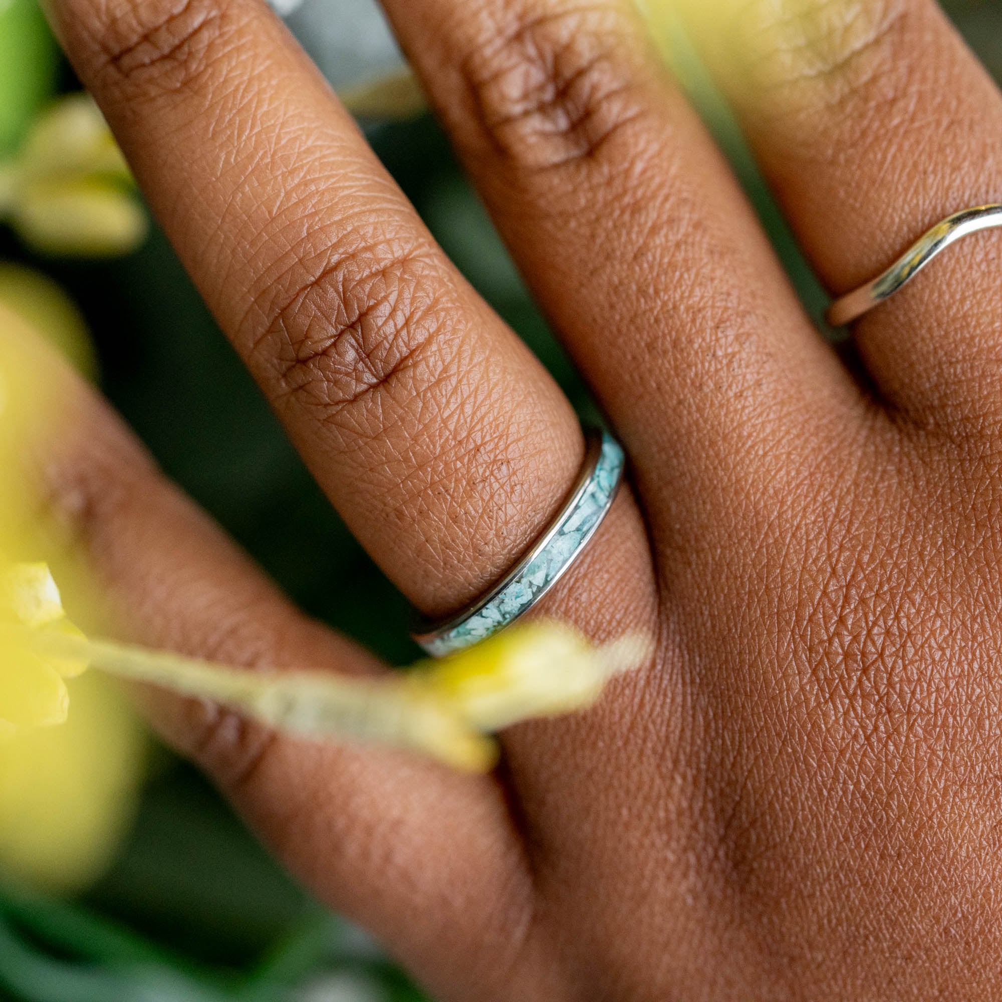 Thin Titanium Turquoise Stone Inlay Ring