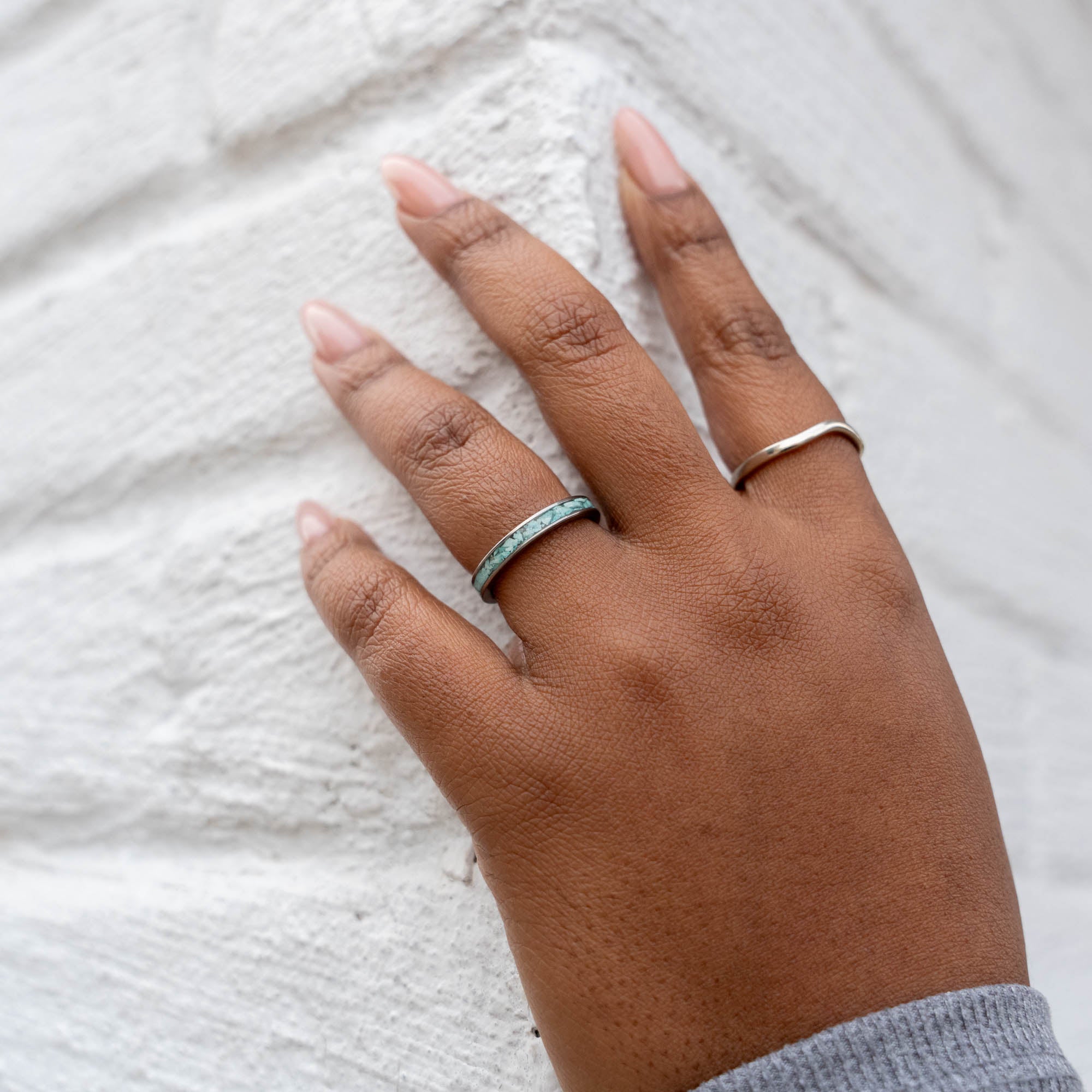 Thin Titanium Turquoise Stone Inlay Ring